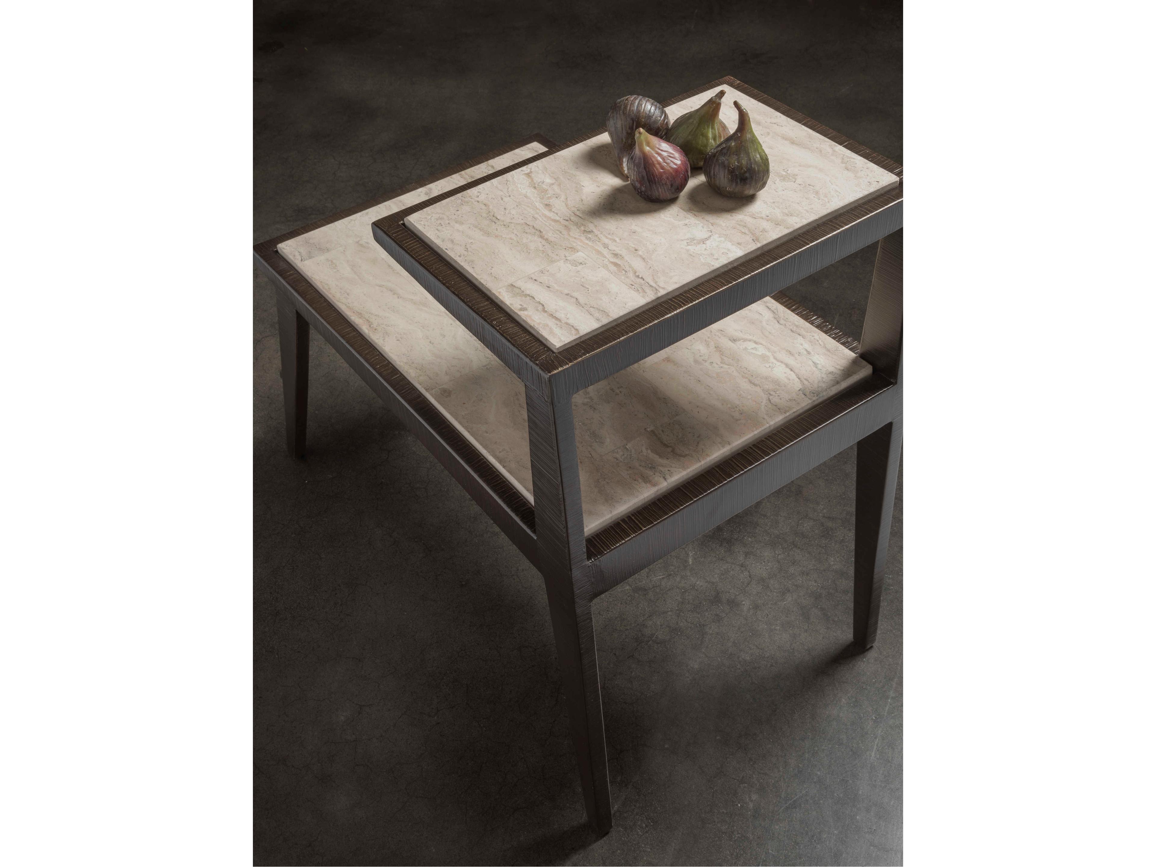 Artistica Signature Designs Adamo Rectangular Stone Desert Travertine Ribbed Brown End Table