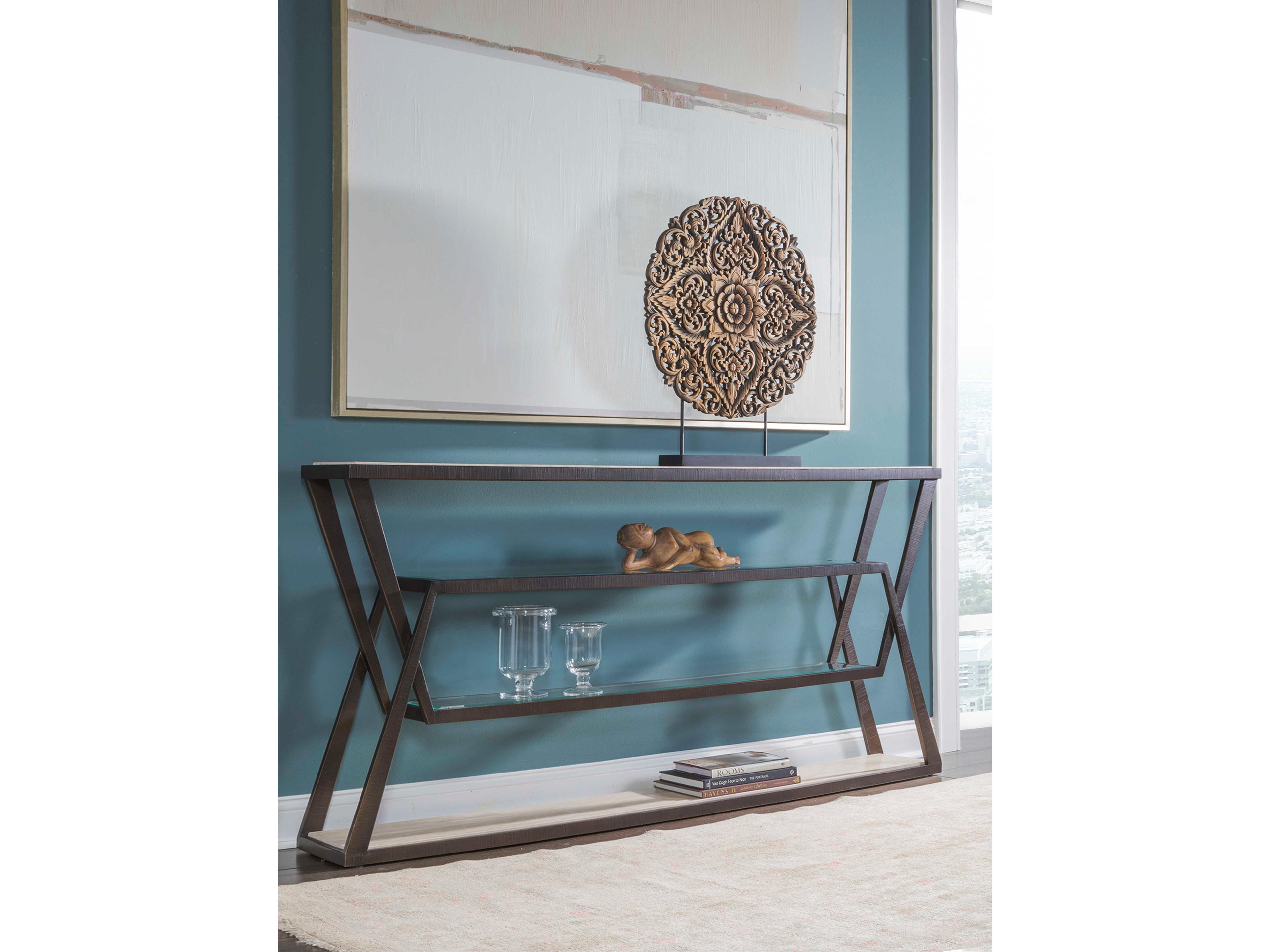 Artistica Signature Designs Adamo Rectangular Stone Desert Travertine Ribbed Brown Console Table