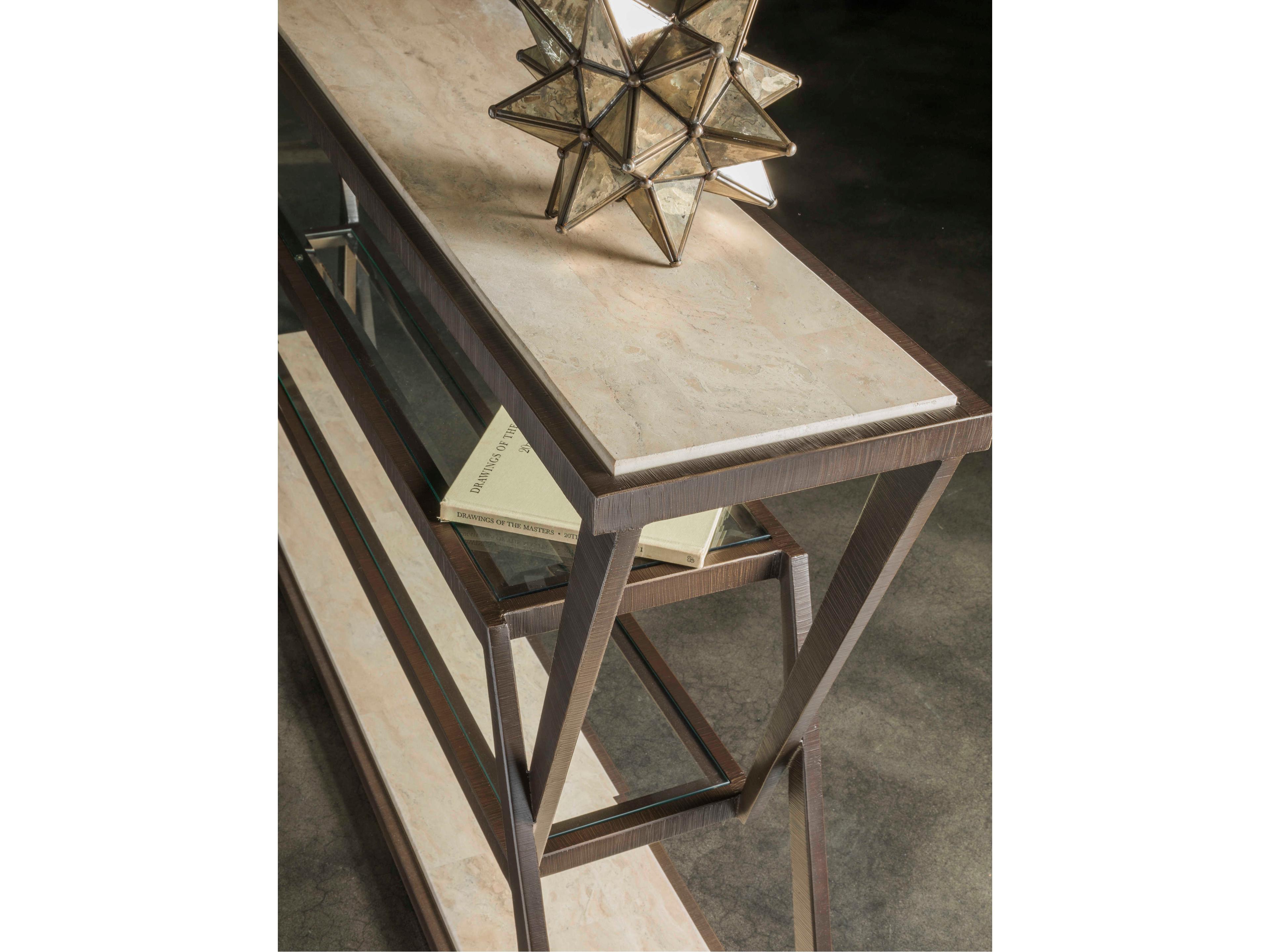 Artistica Signature Designs Adamo Rectangular Stone Desert Travertine Ribbed Brown Console Table