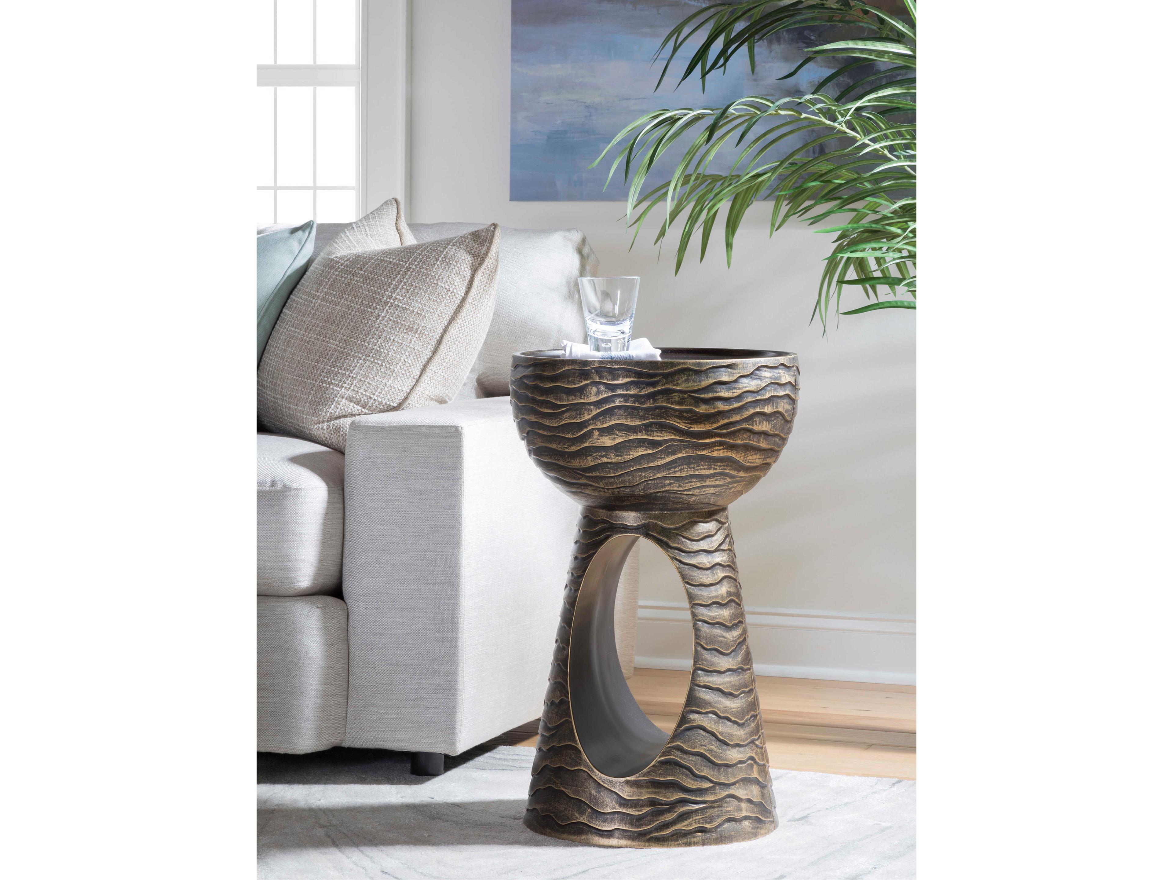 Artistica Signature Designs Mika Round Metal Bronze Leaf End Table