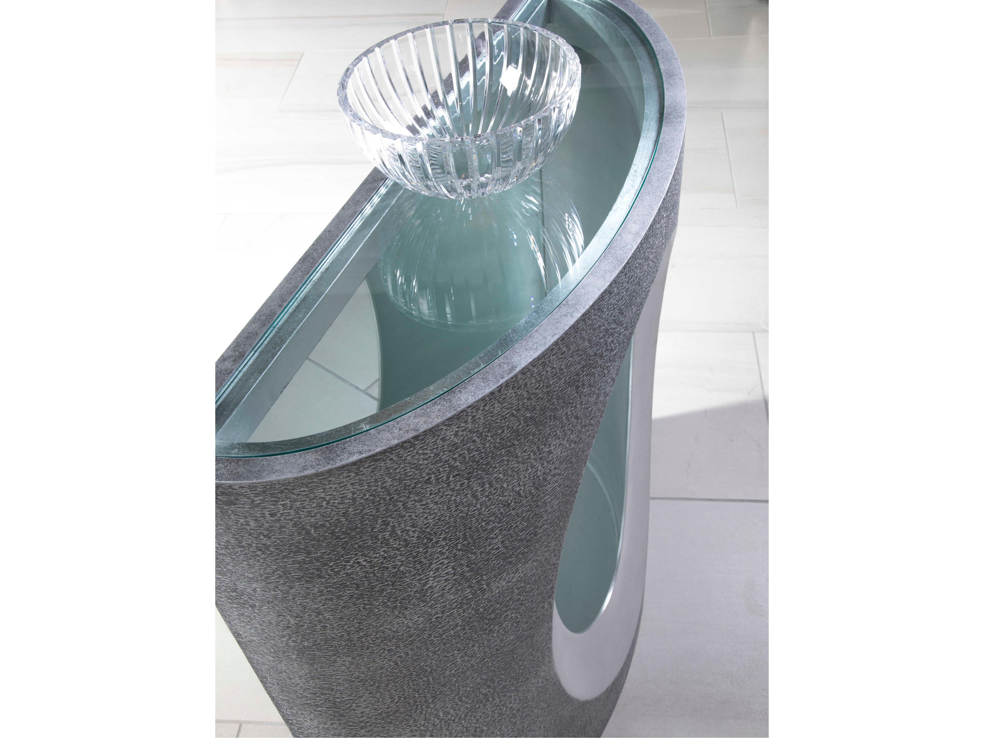 Artistica Signature Designs Circa Demilune Glass Textured Gray Silver Leaf Console Table