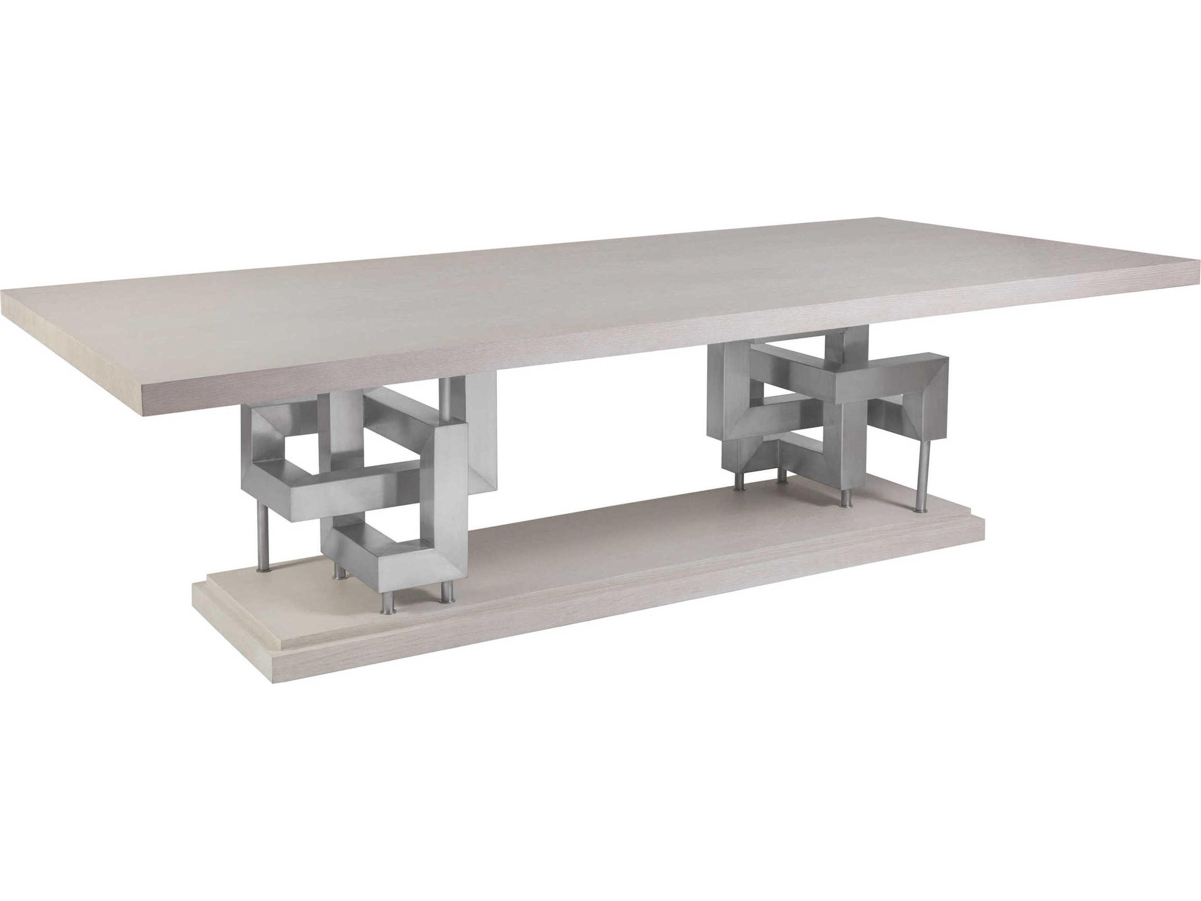 Signature Designs Pazzo Rectangular Wood Cerused Mistry White Gray Brushed Stainless Steel Dining Table
