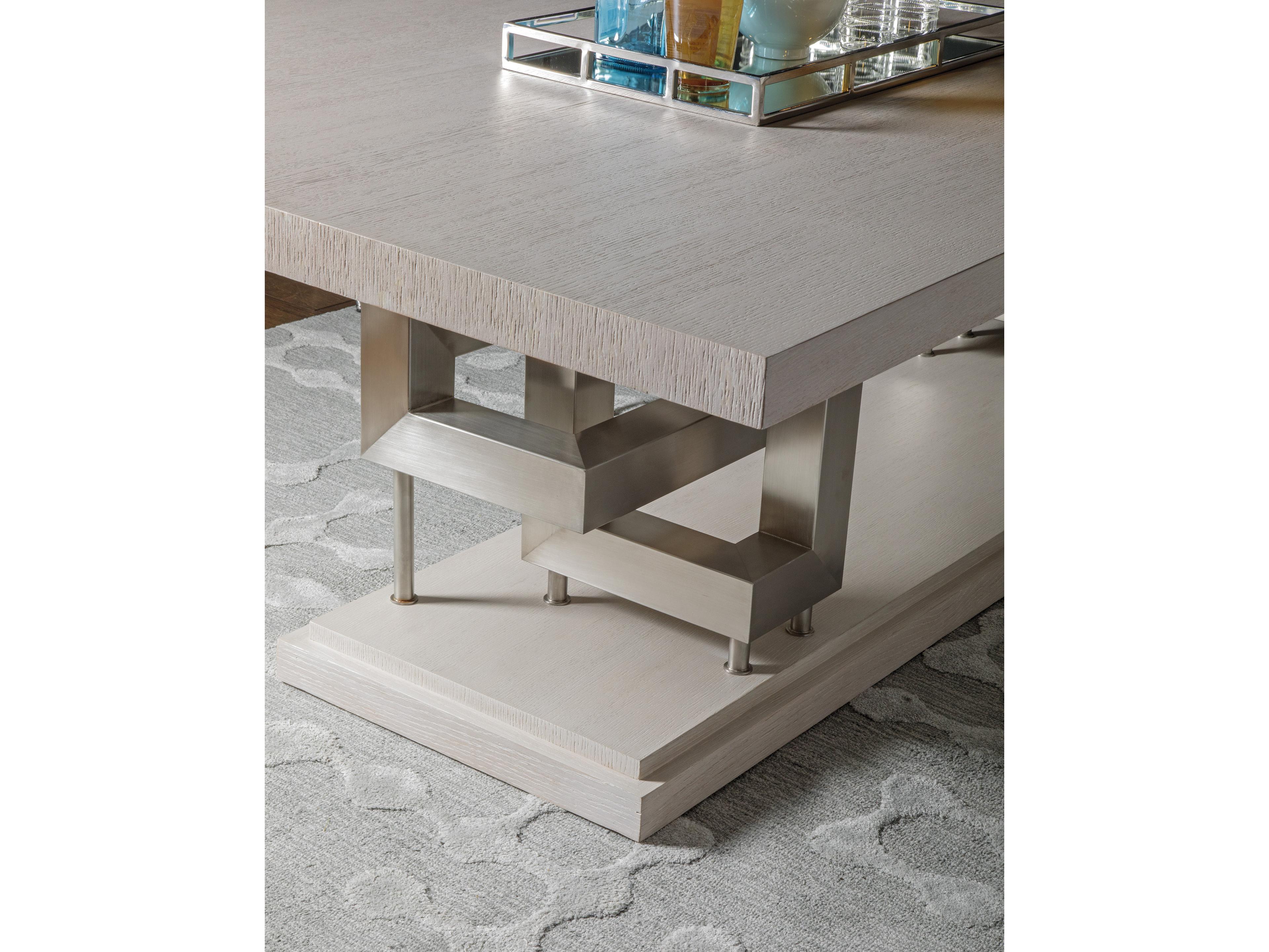 Artistica Signature Designs Pazzo Rectangular Wood Cerused Mistry White Gray Brushed Stainless Steel Dining Table