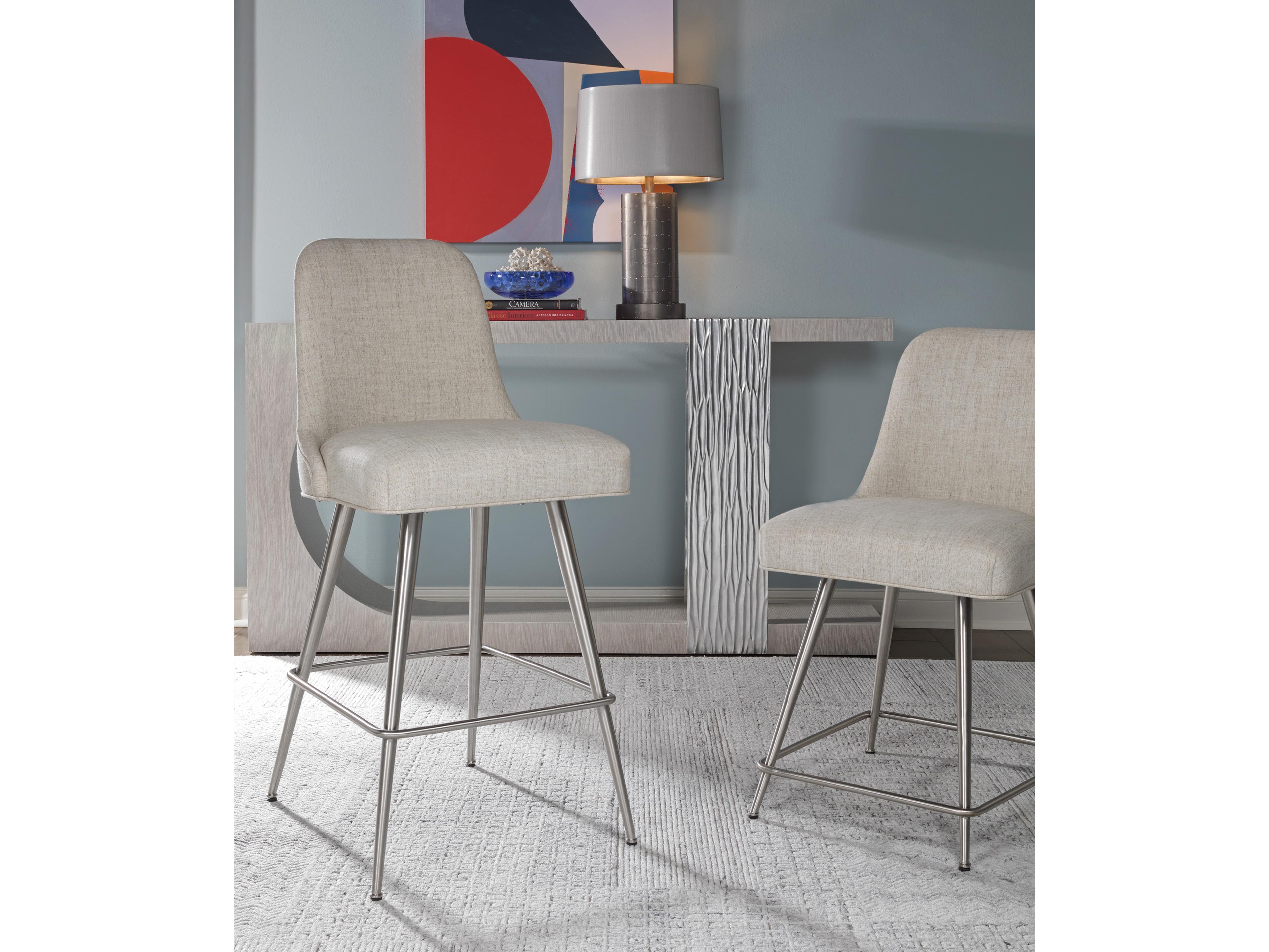 Artistica Signature Designs Dinah Swivel Upholstered Misty Gray Brushed Stainless Steel Counter Stool