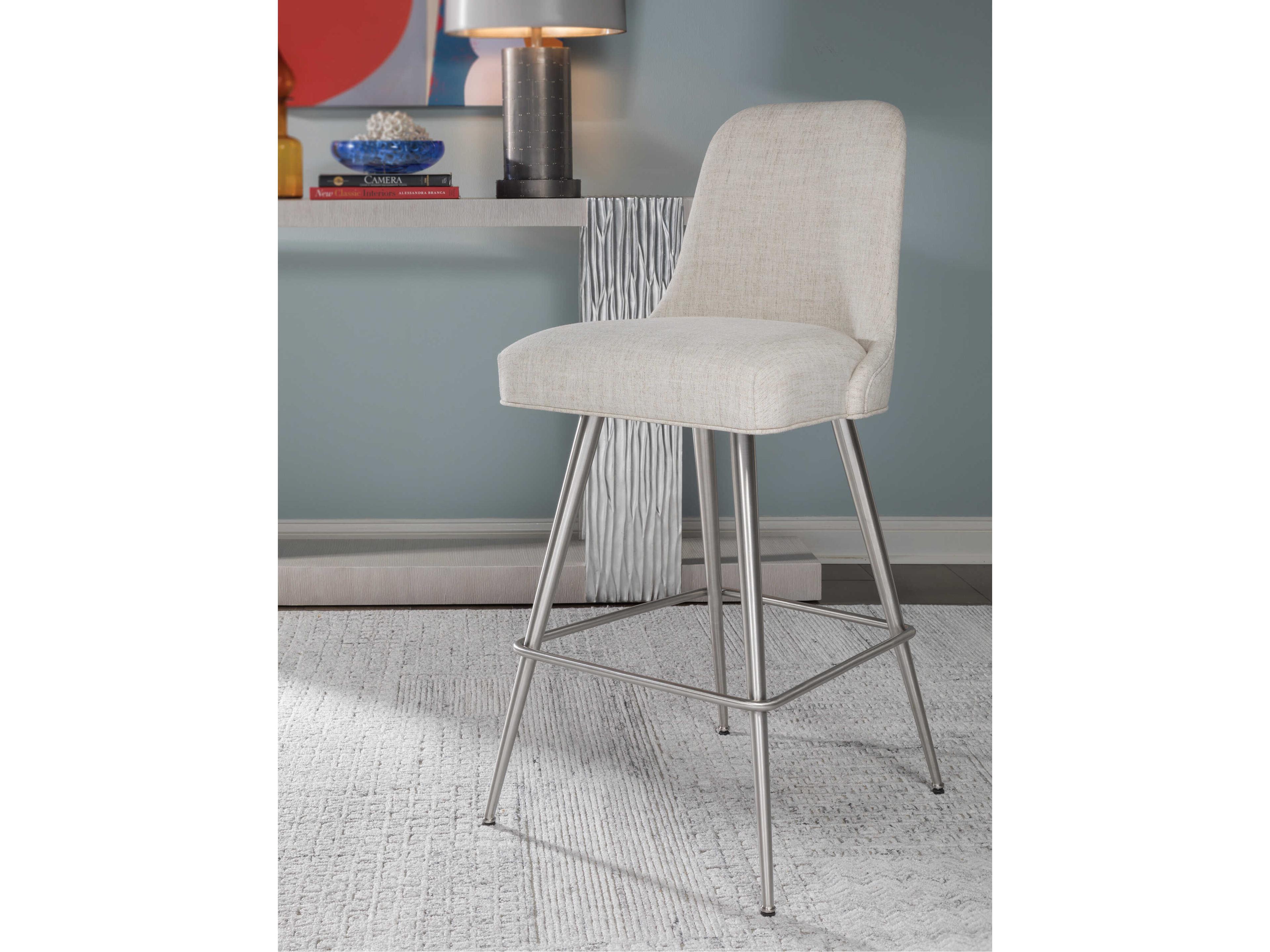 Artistica Dinah Stainless Steel Upholstered Swivel Bar Stool