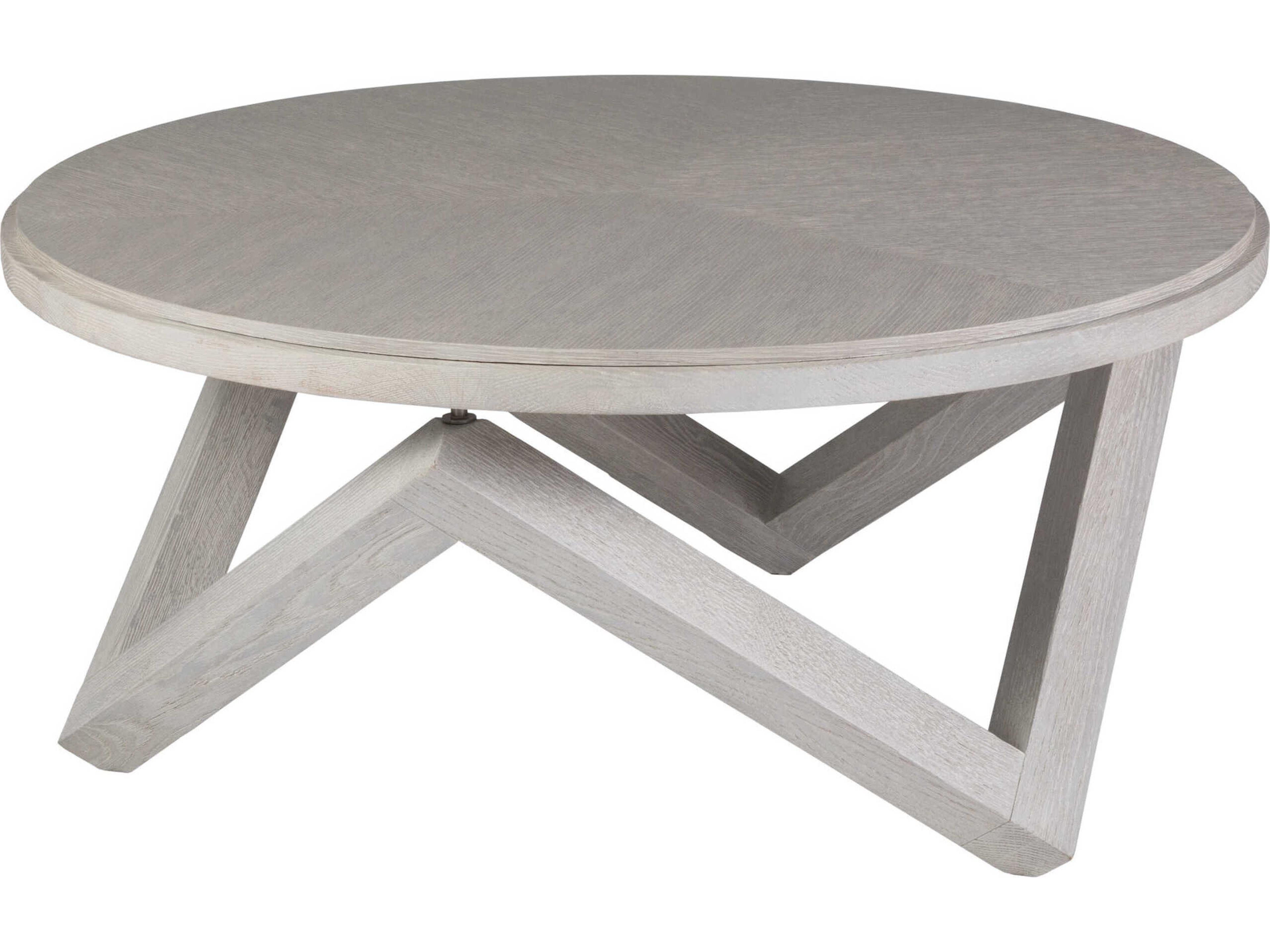 Artistica Signature Designs Isoceles Round Wood Cerused Misty White Gray Cocktail Table