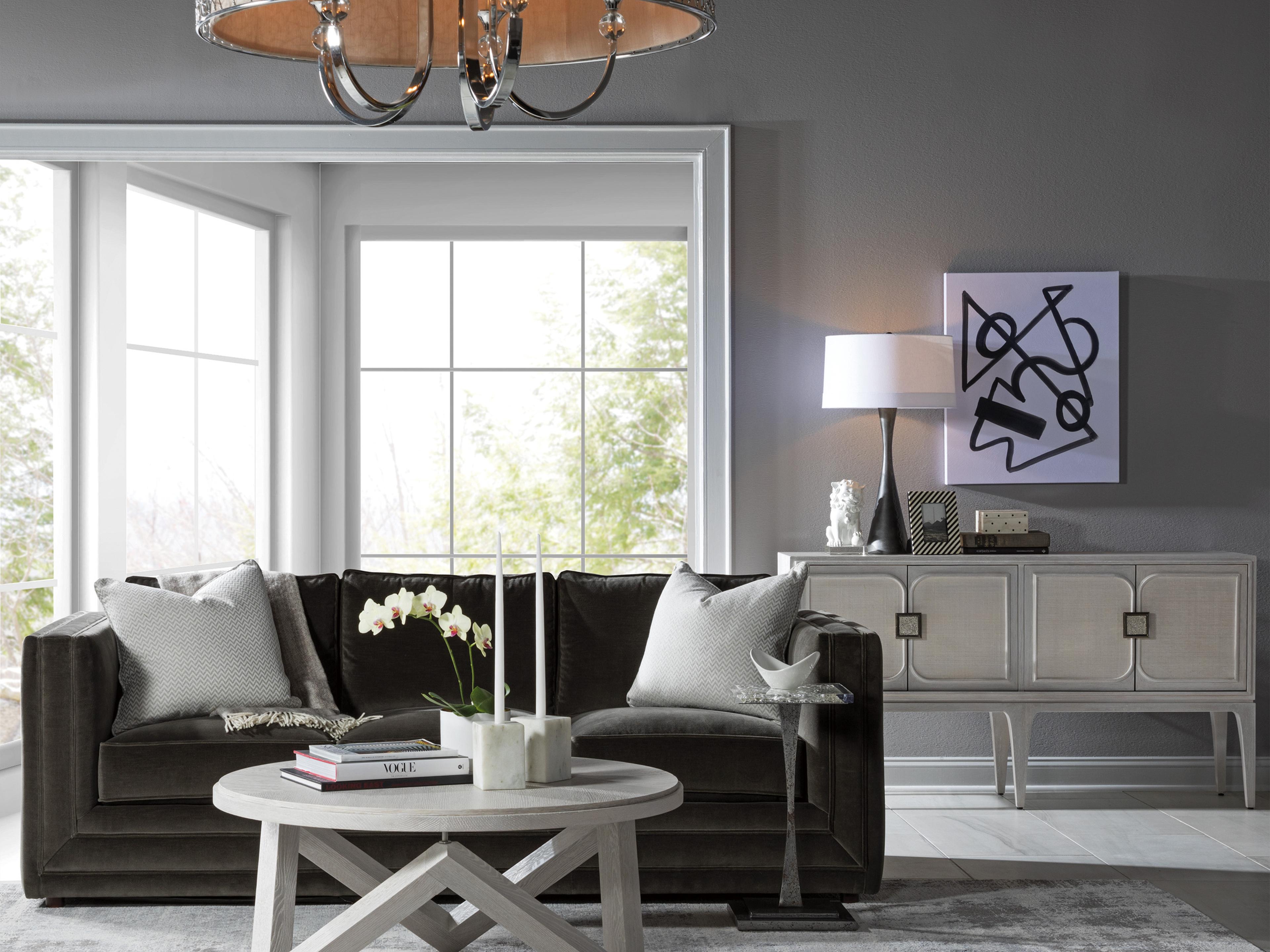 Artistica Signature Designs Isoceles Round Wood Cerused Misty White Gray Cocktail Table