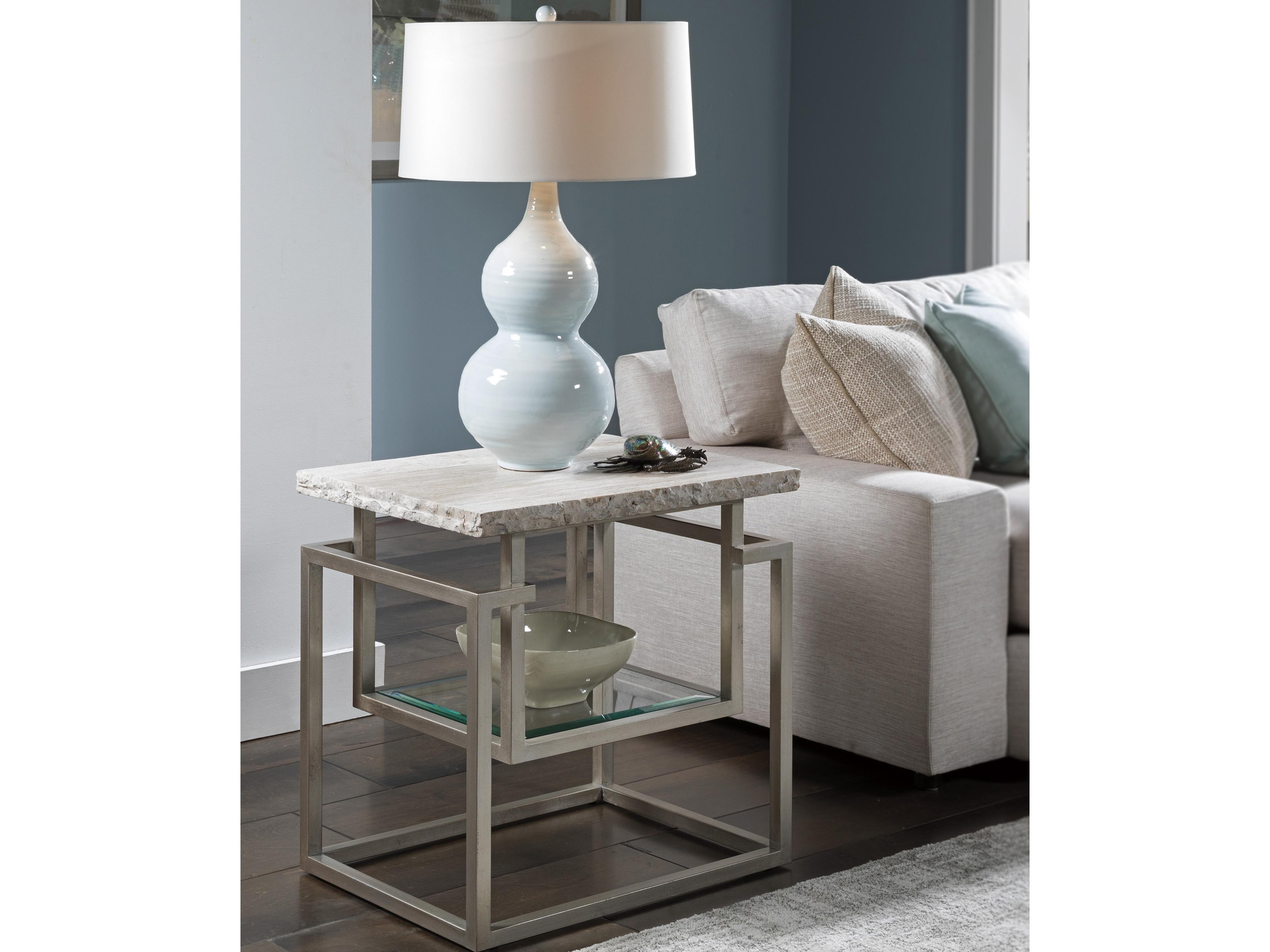 Artistica Signature Designs Theo Rectangular Stone White Vein Travertine Champagne Leaf End Table