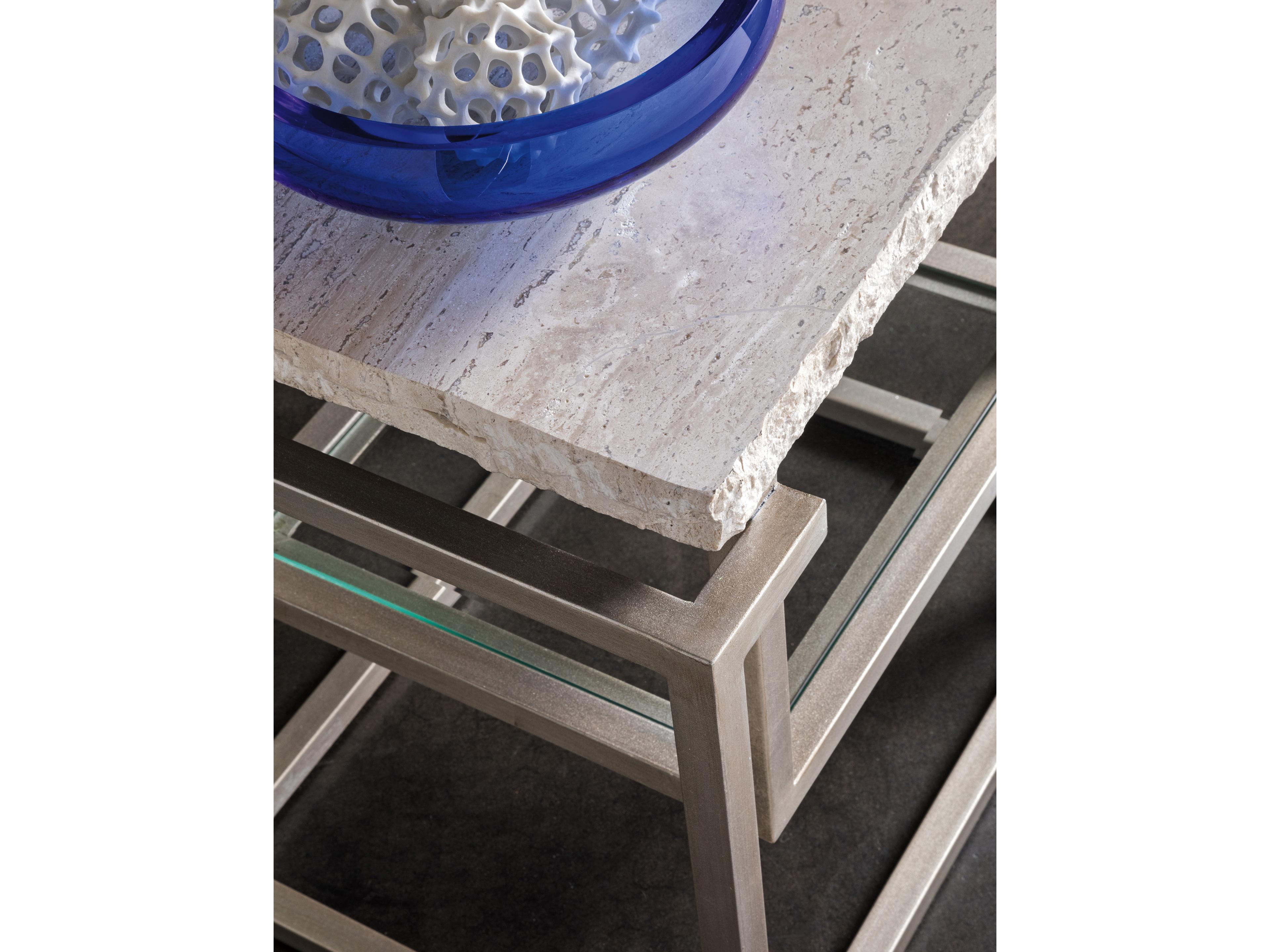 Artistica Signature Designs Theo Rectangular Stone White Vein Travertine Champagne Leaf End Table