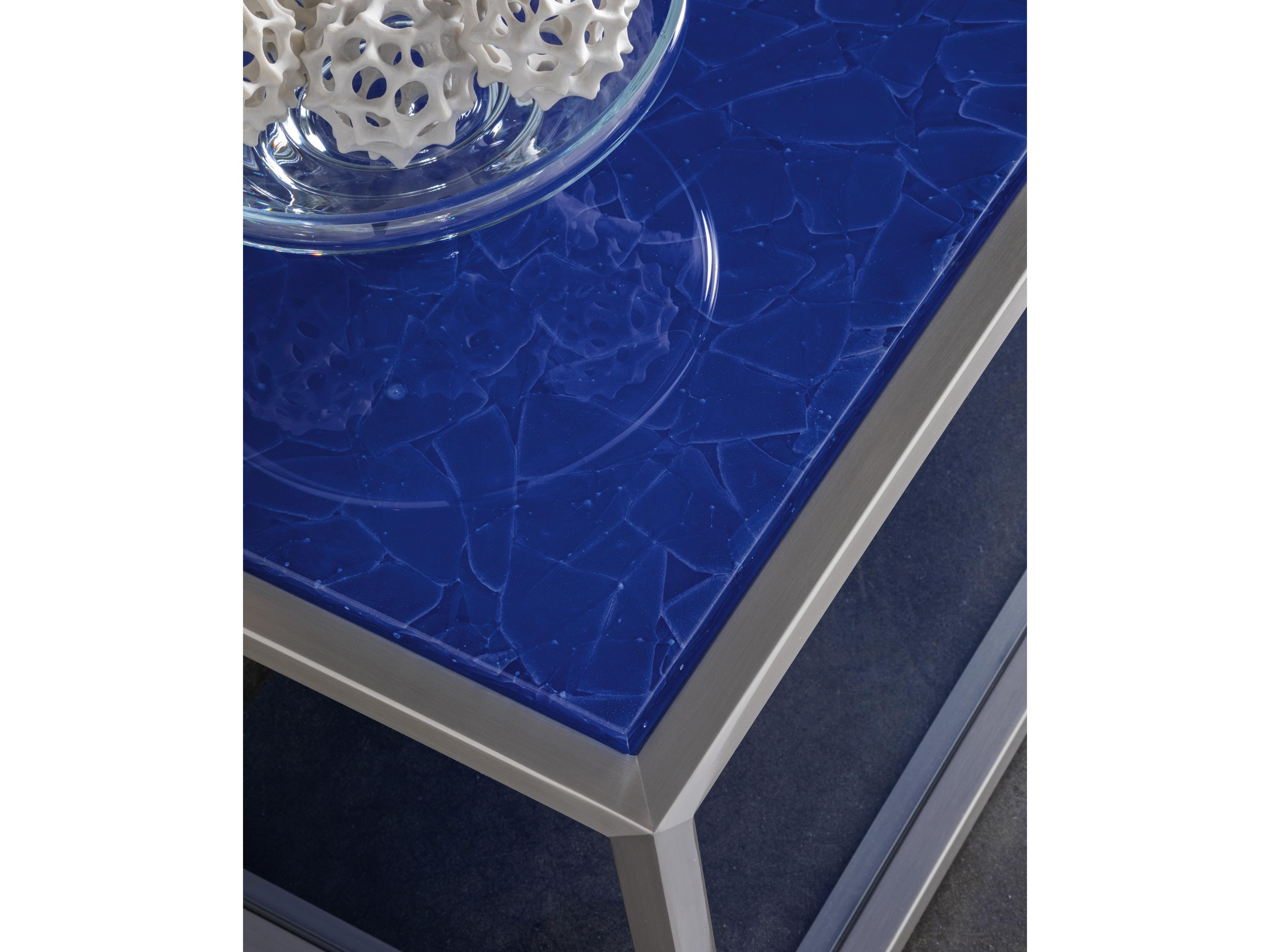 Artistica Signature Designs Ultramarine Rectangular Stone Blue Brushed Stainless Steel Cocktail Table