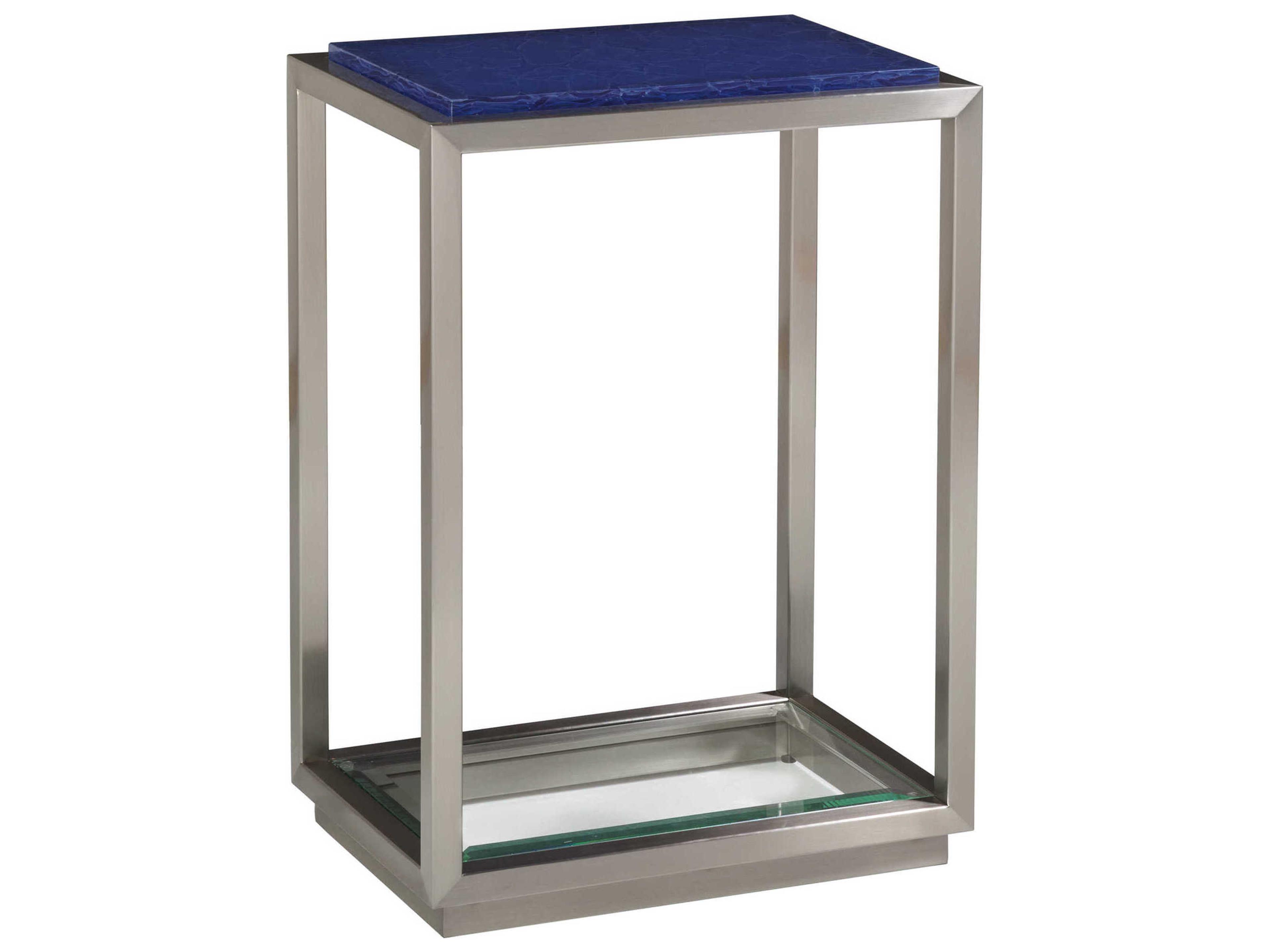 Artistica Signature Designs Ultramarine Rectangular Stone Blue Brushed Stainless Steel End Table