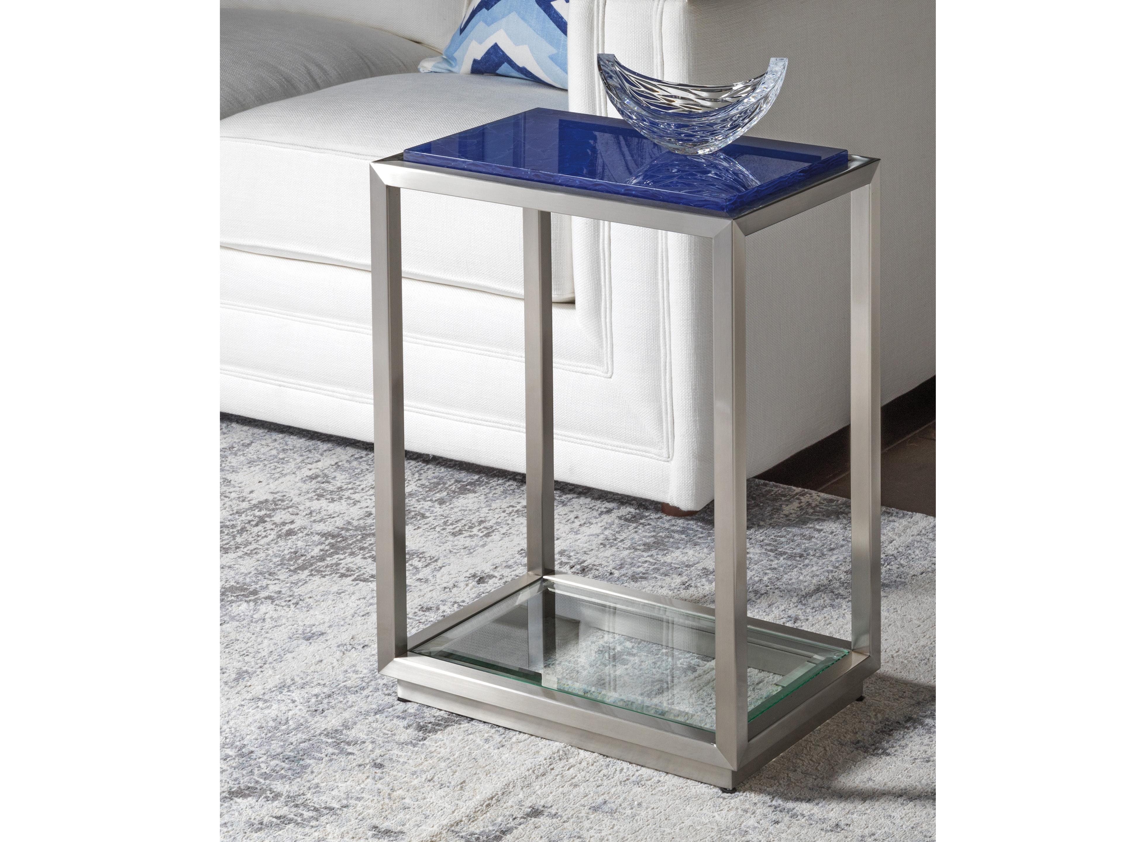 Artistica Signature Designs Ultramarine Rectangular Stone Blue Brushed Stainless Steel End Table