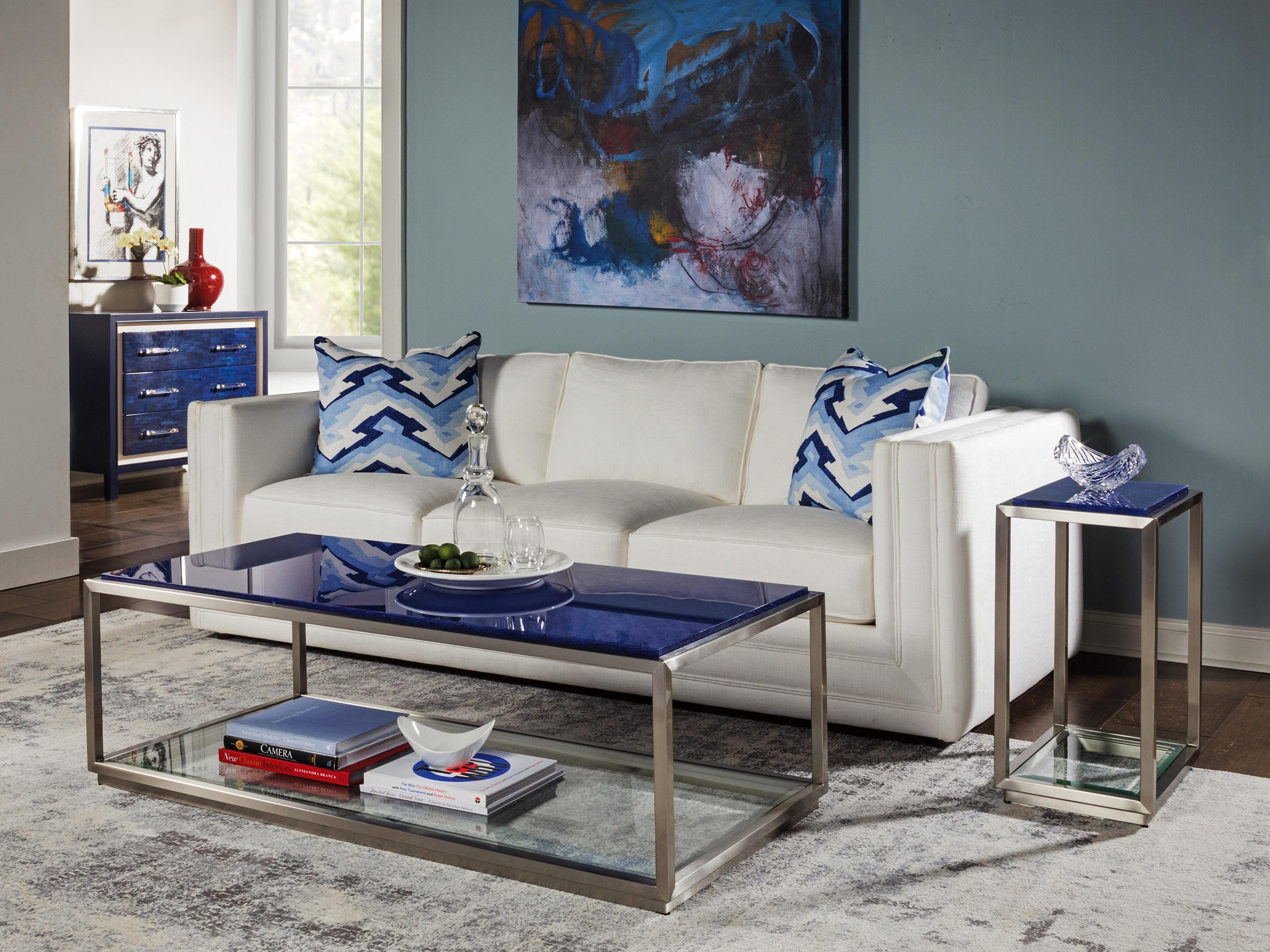 Artistica Signature Designs Ultramarine Rectangular Stone Blue Brushed Stainless Steel End Table