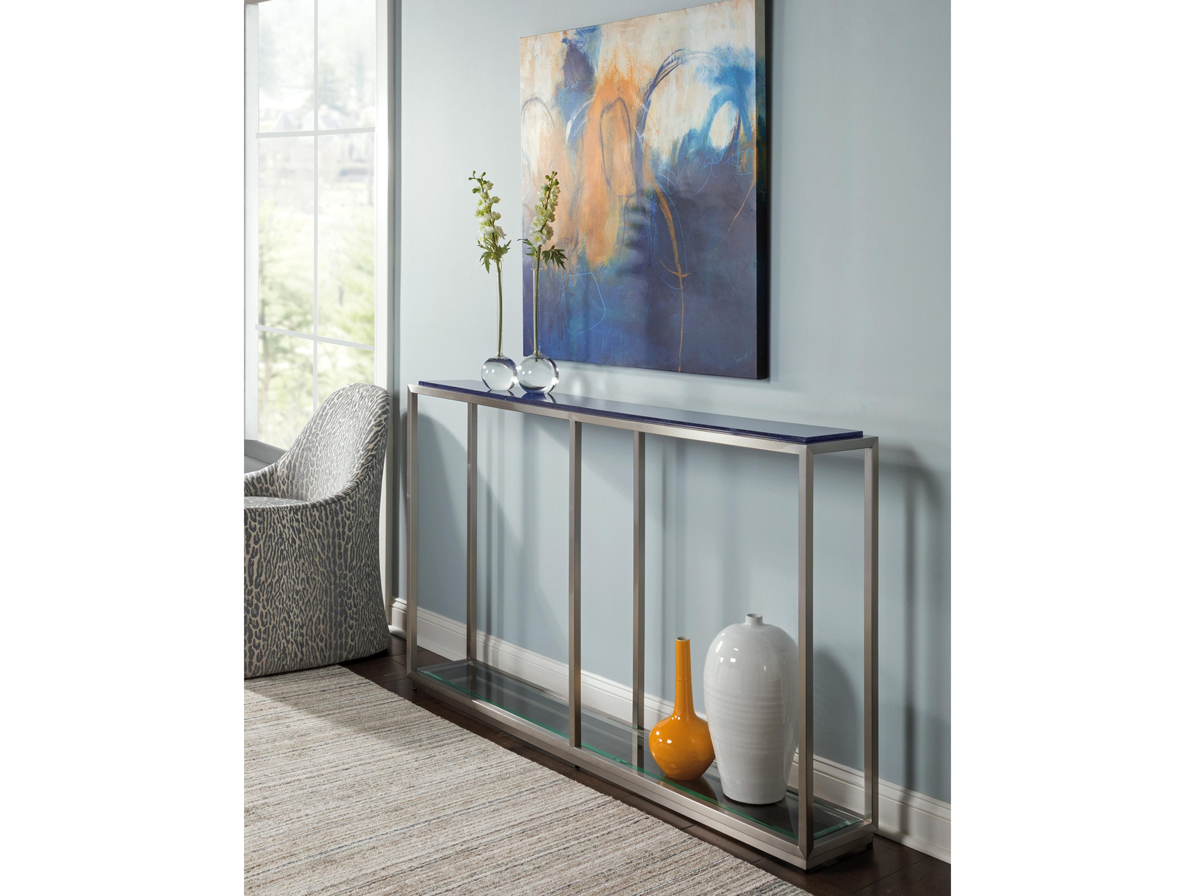 Artistica Signature Designs Ultramarine Rectangular Stone Blue Brushed Stainless Steel Console Table
