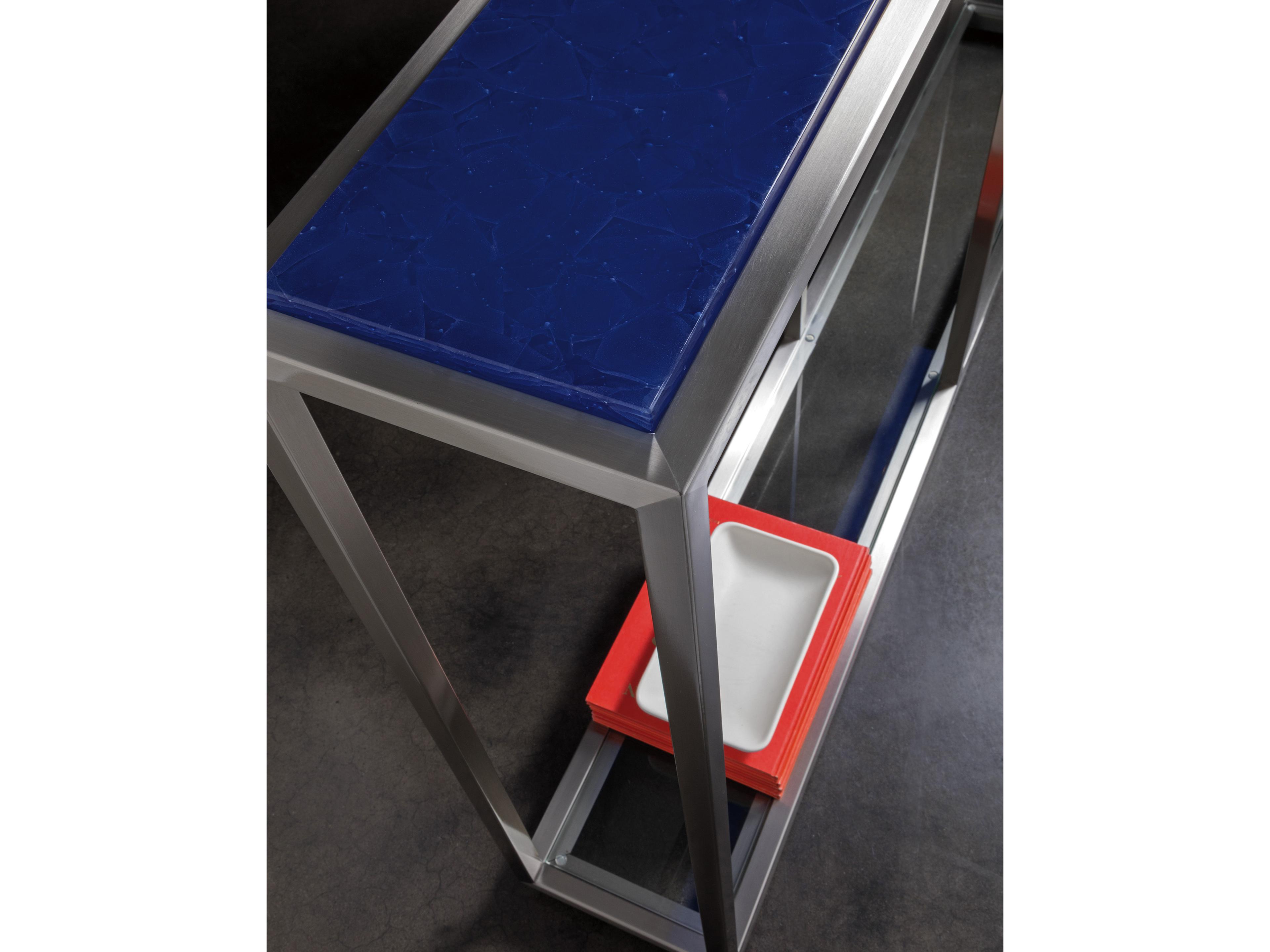 Artistica Signature Designs Ultramarine Rectangular Stone Blue Brushed Stainless Steel Console Table