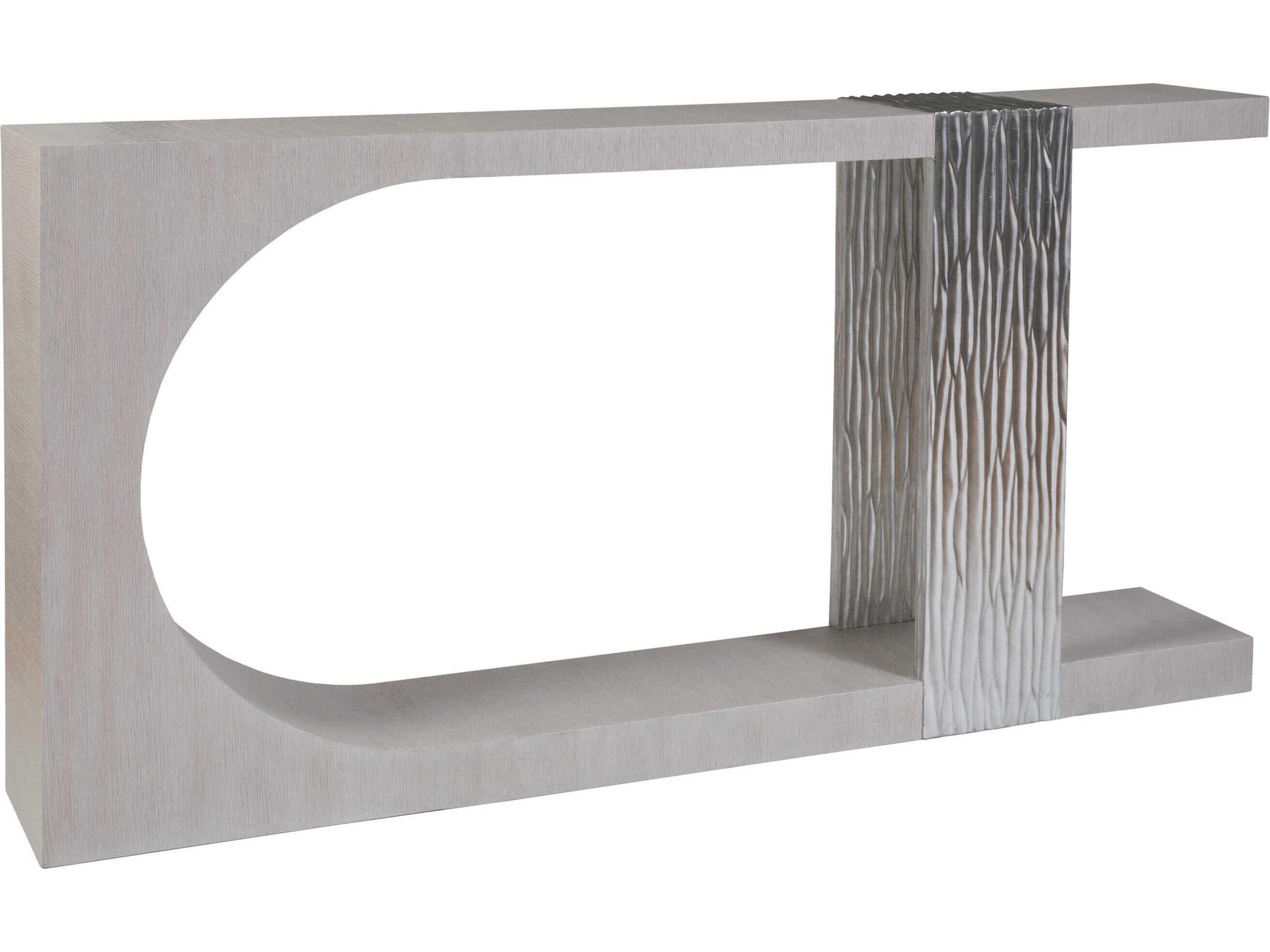 Signature Designs Sereno Rectangular Metal Misty White Gray Silver Leaf Console Table