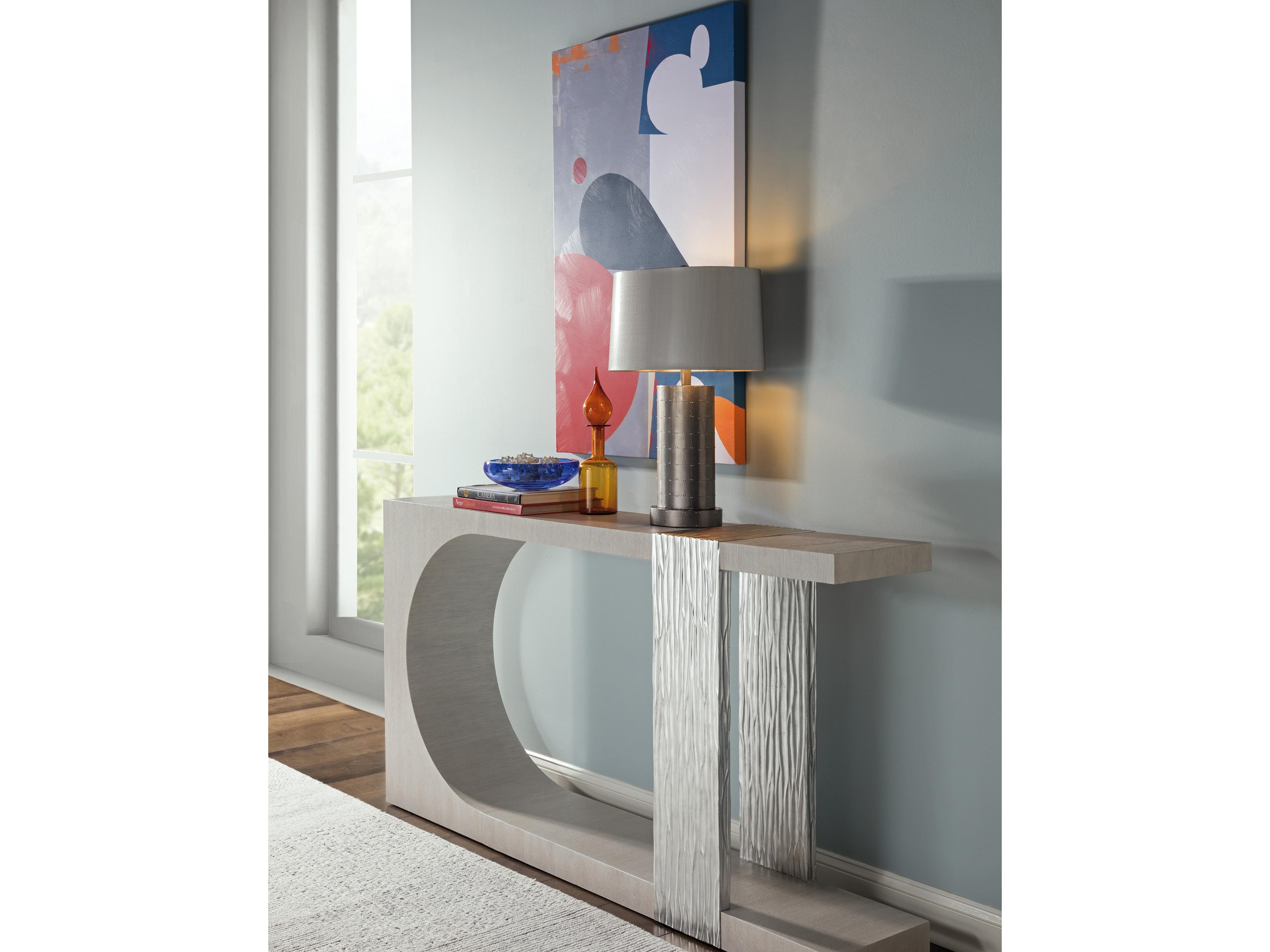 Artistica Signature Designs Sereno Rectangular Metal Misty White Gray Silver Leaf Console Table