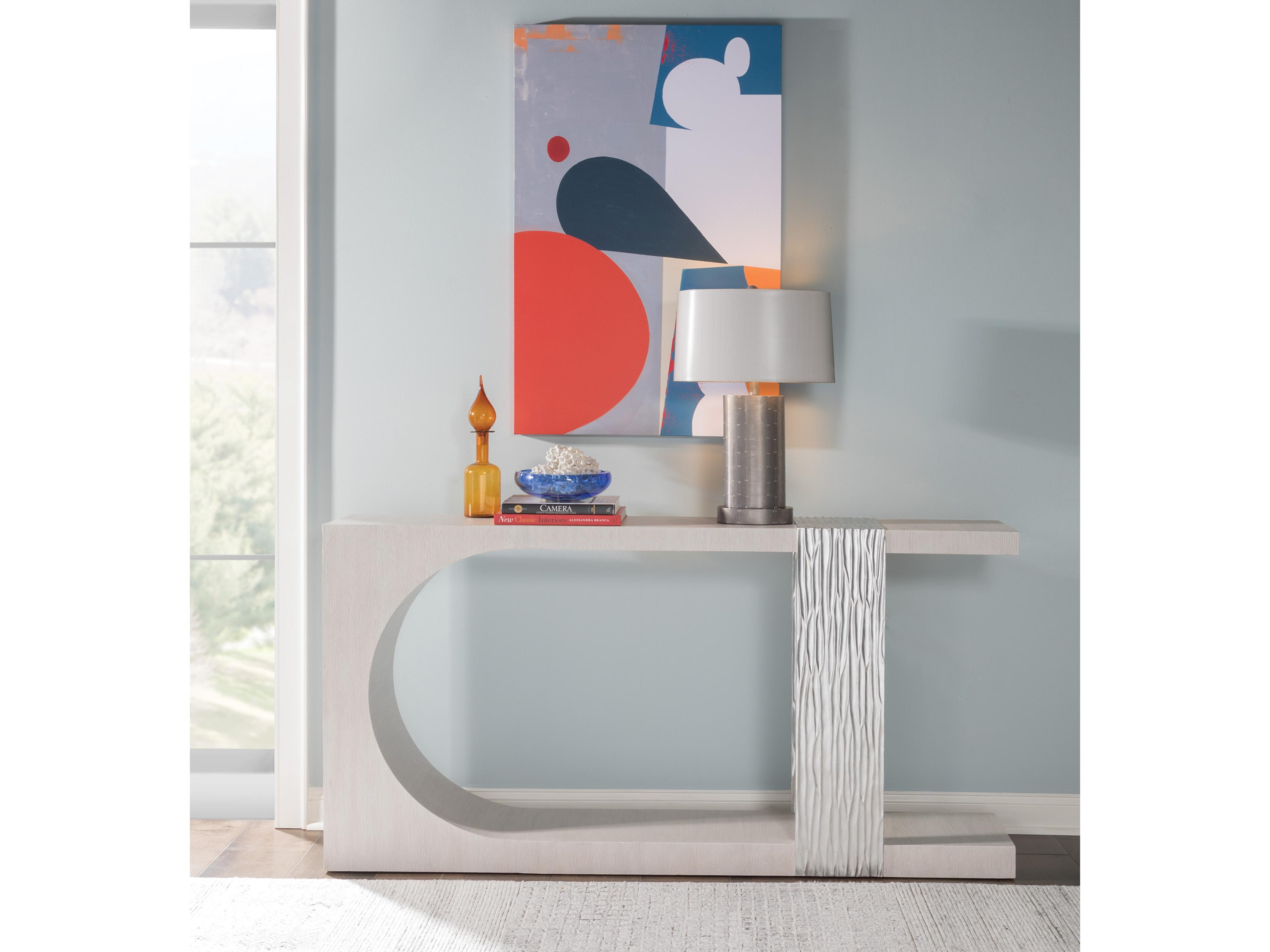 Artistica Signature Designs Sereno Rectangular Metal Misty White Gray Silver Leaf Console Table