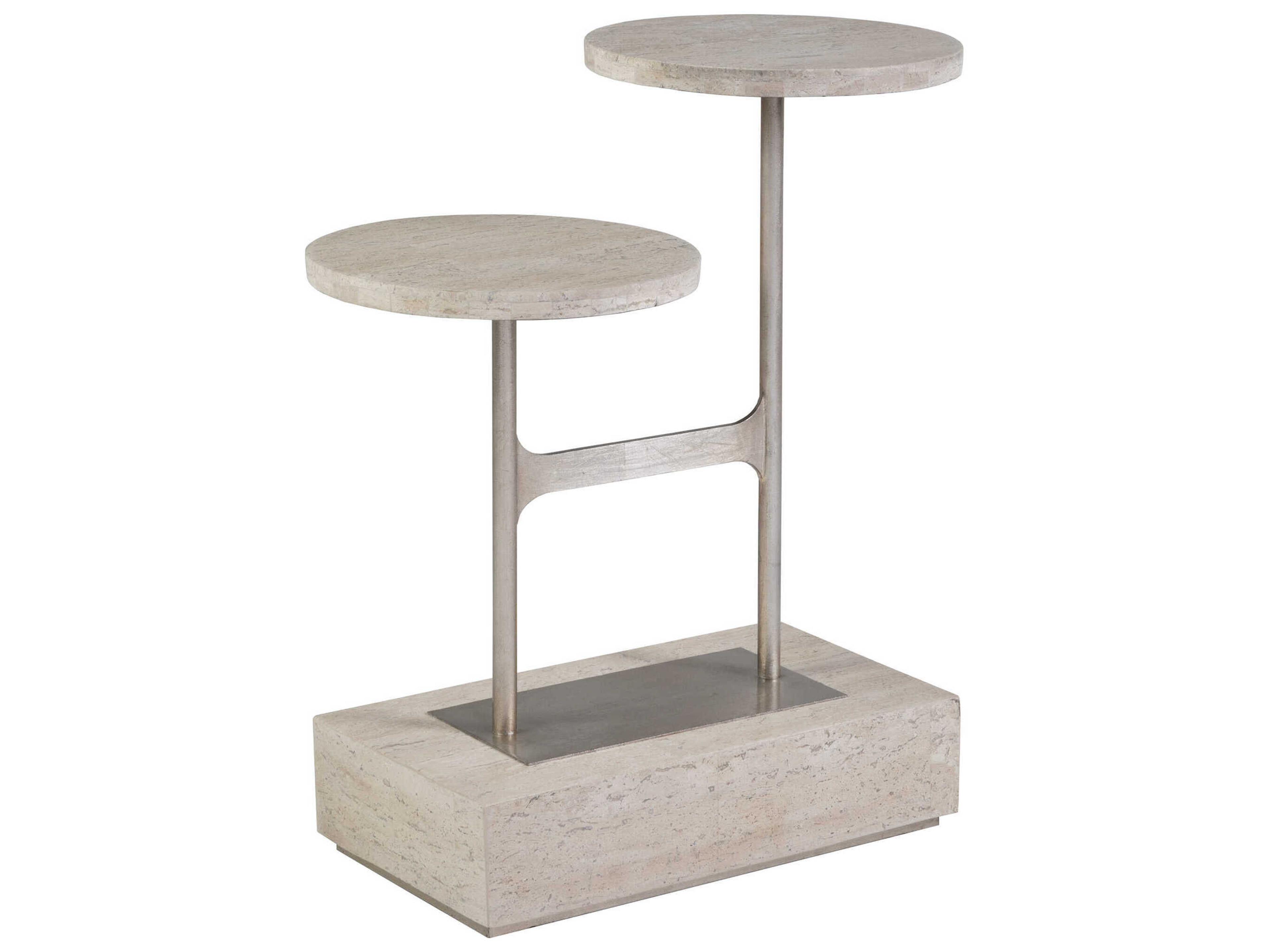Artistica Signature Designs Cirque Tiered Round Stone Champagne Silver Leaf End Table