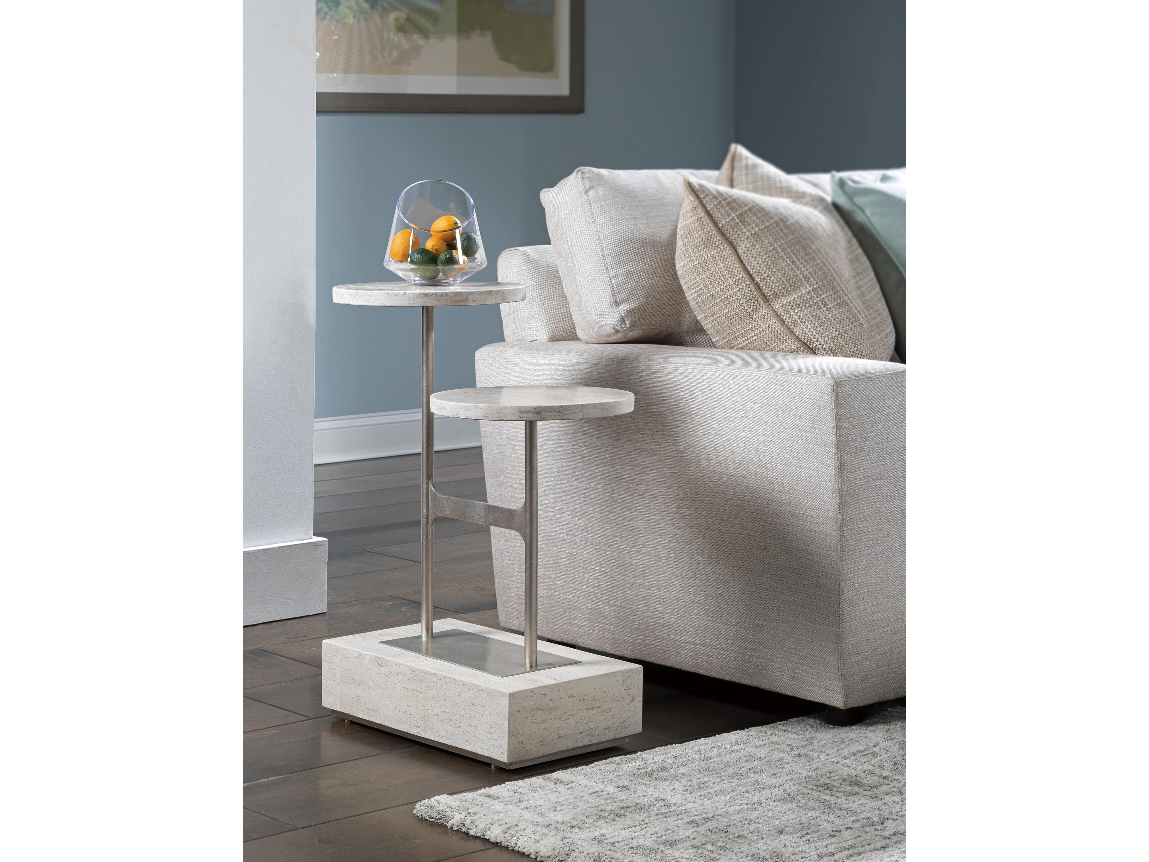 Artistica Signature Designs Cirque Tiered Round Stone Champagne Silver Leaf End Table