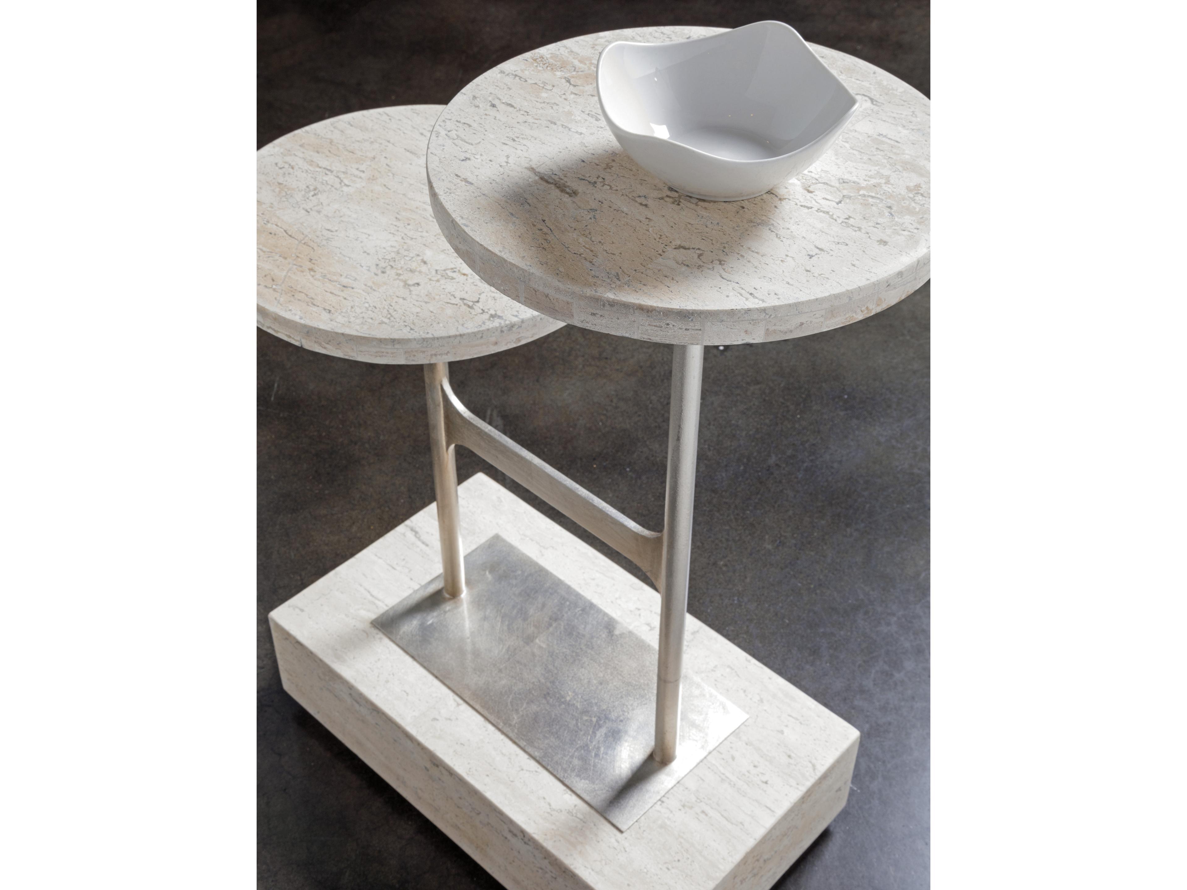Artistica Signature Designs Cirque Tiered Round Stone Champagne Silver Leaf End Table