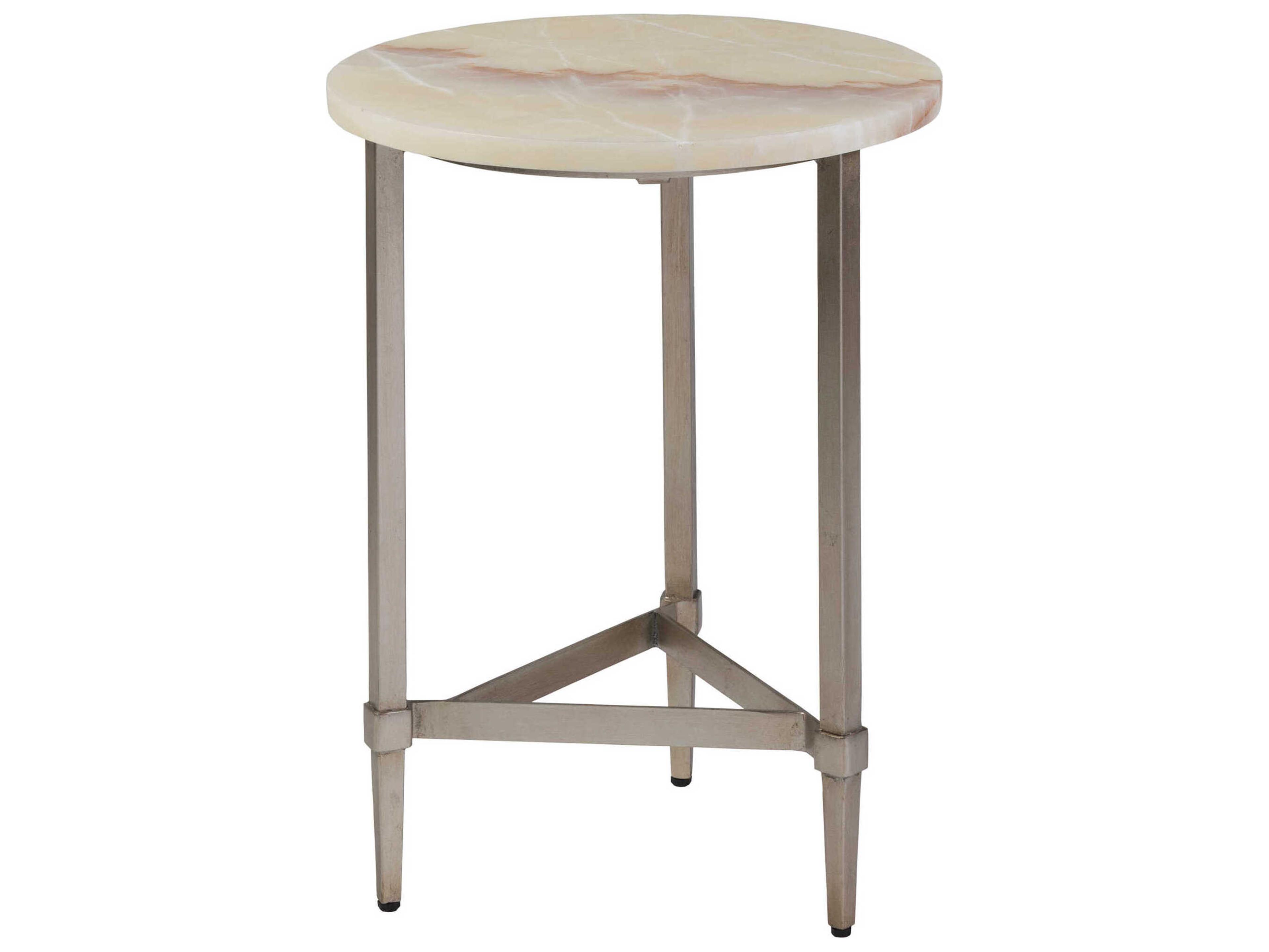 Signature Designs Benton Round Stone Amber Onyx Champagne Leaf End Table