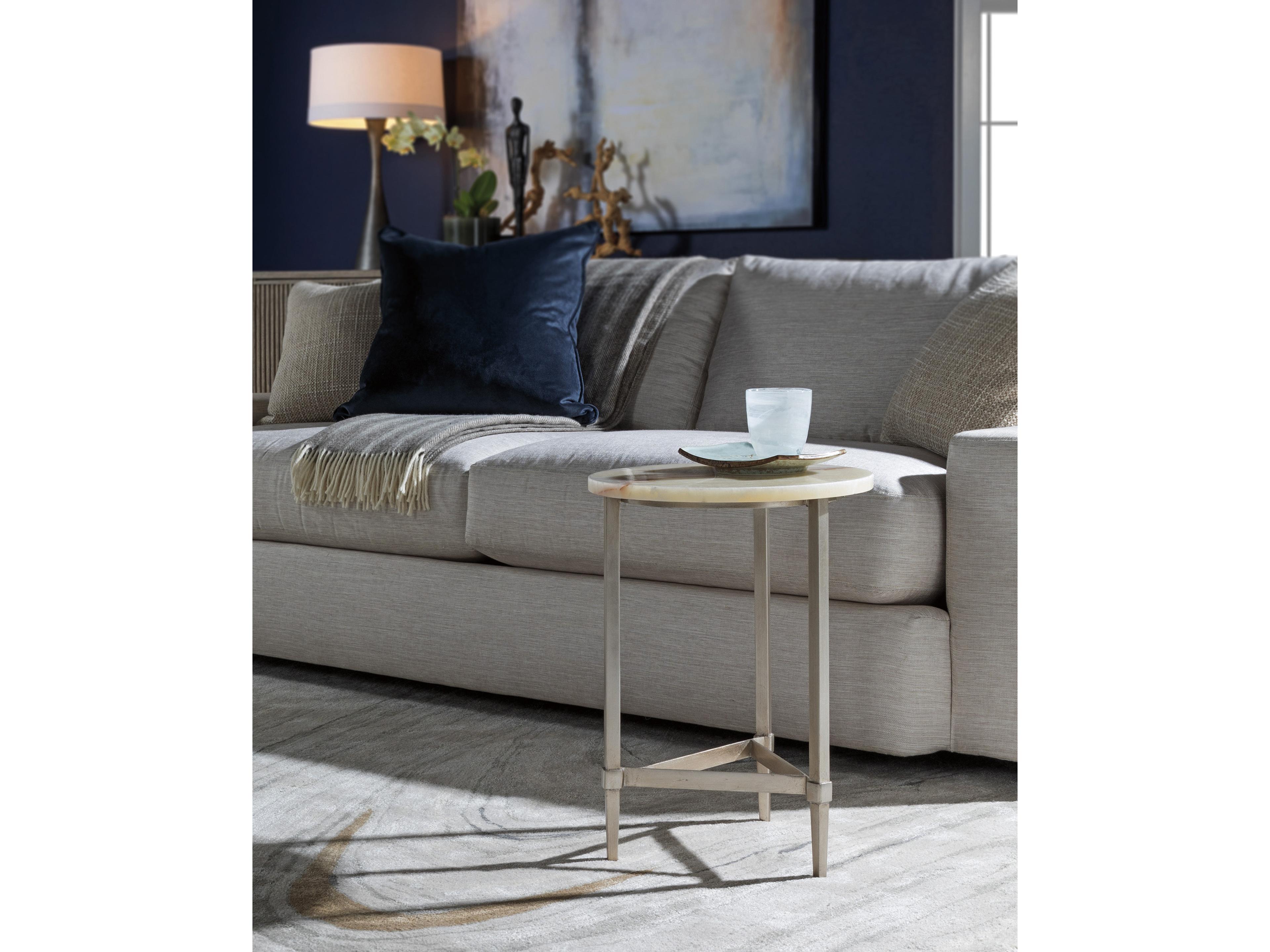 Artistica Signature Designs Benton Round Stone Amber Onyx Champagne Leaf End Table