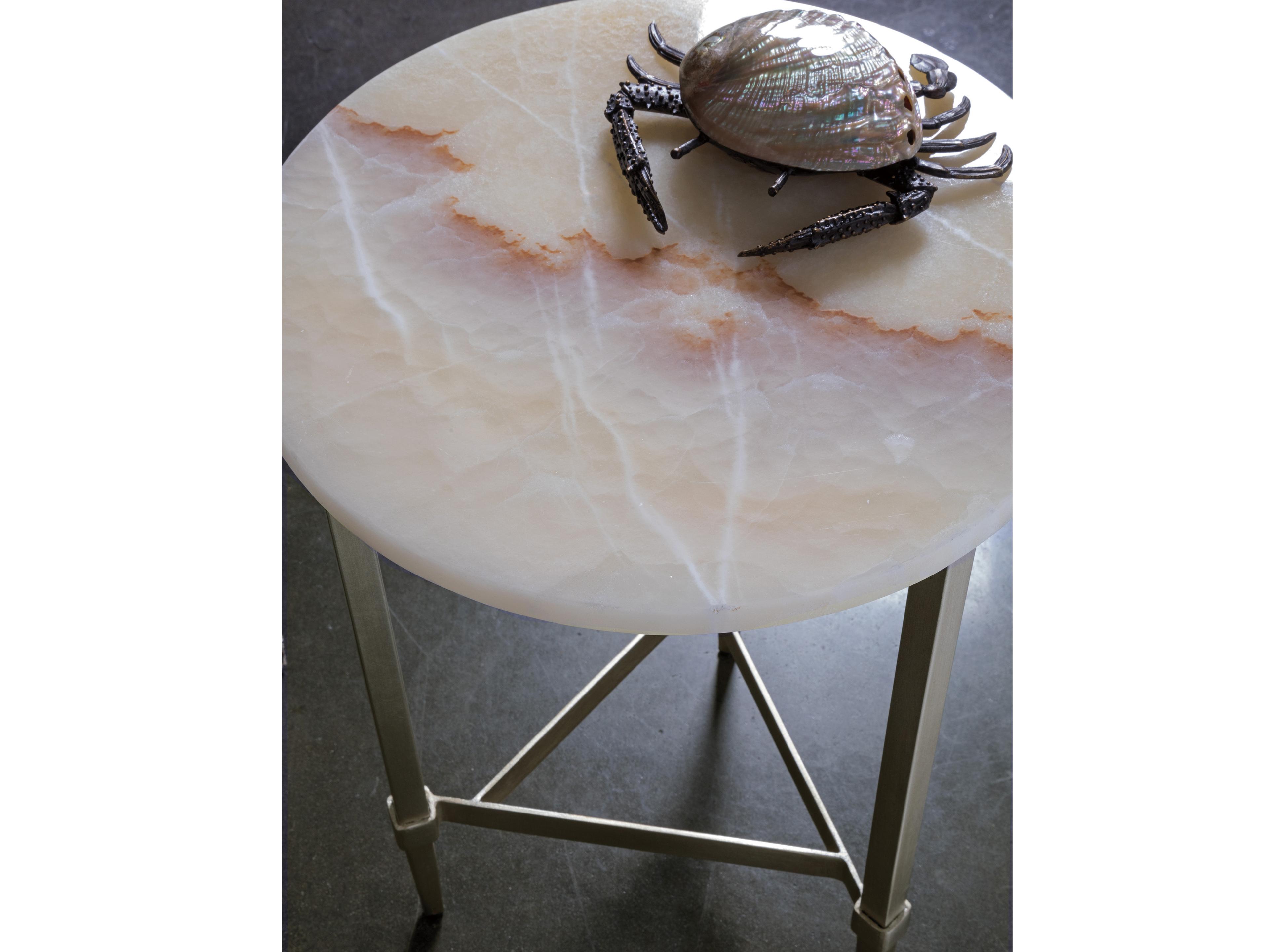 Artistica Signature Designs Benton Round Stone Amber Onyx Champagne Leaf End Table