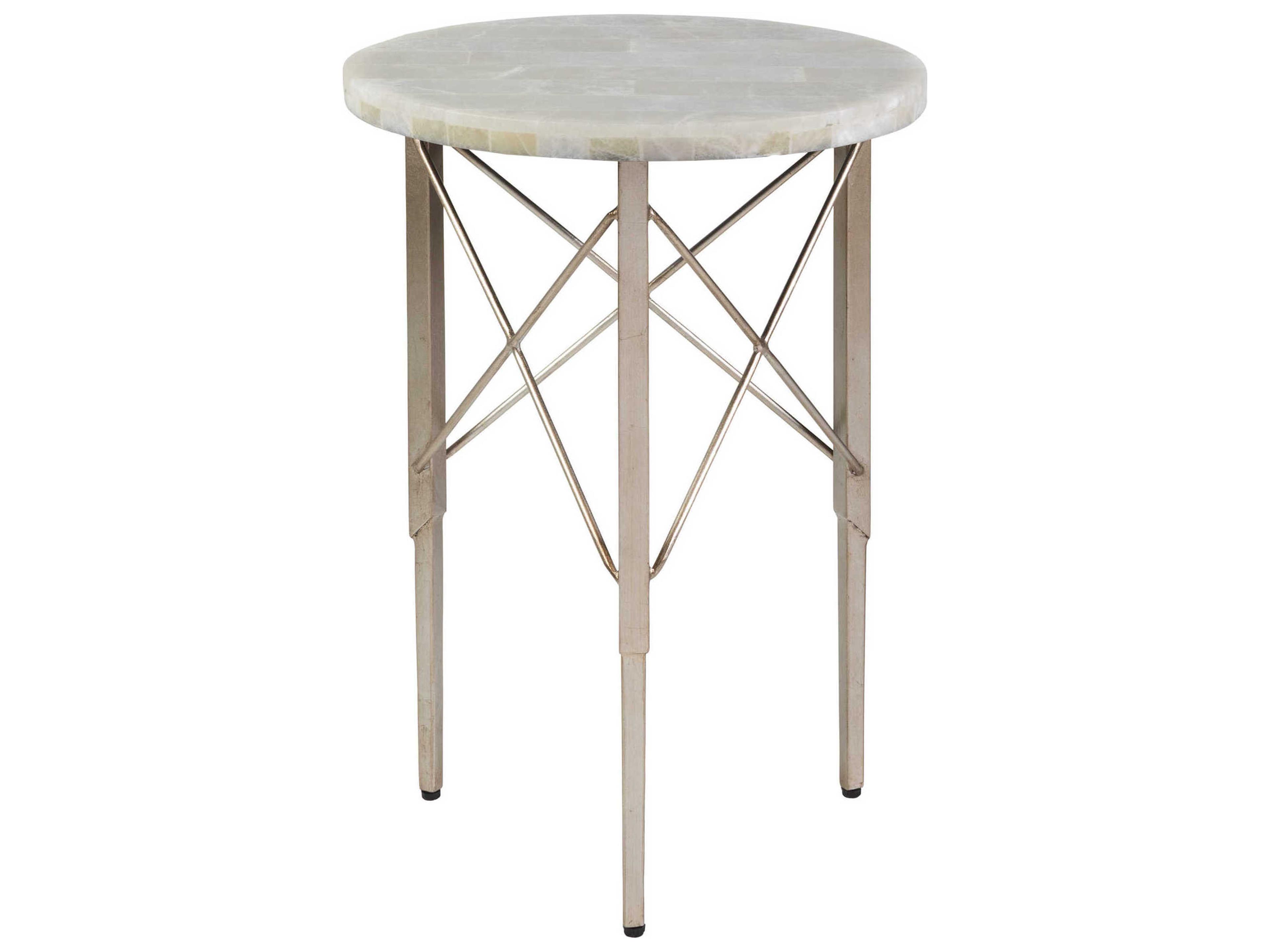 Artistica Signature Designs Bernard Round Stone White Onyx Champagne Leaf End Table