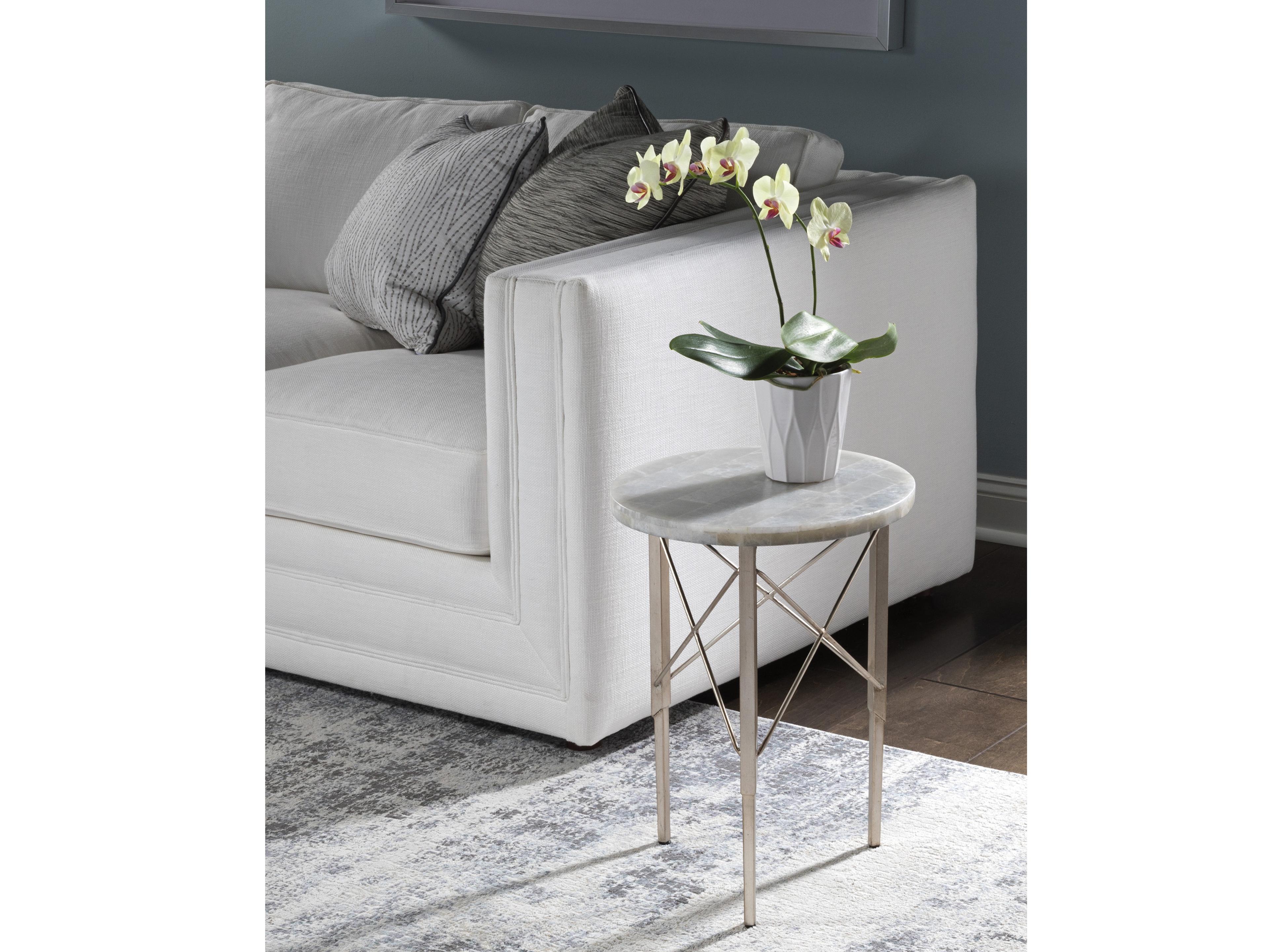 Artistica Signature Designs Bernard Round Stone White Onyx Champagne Leaf End Table