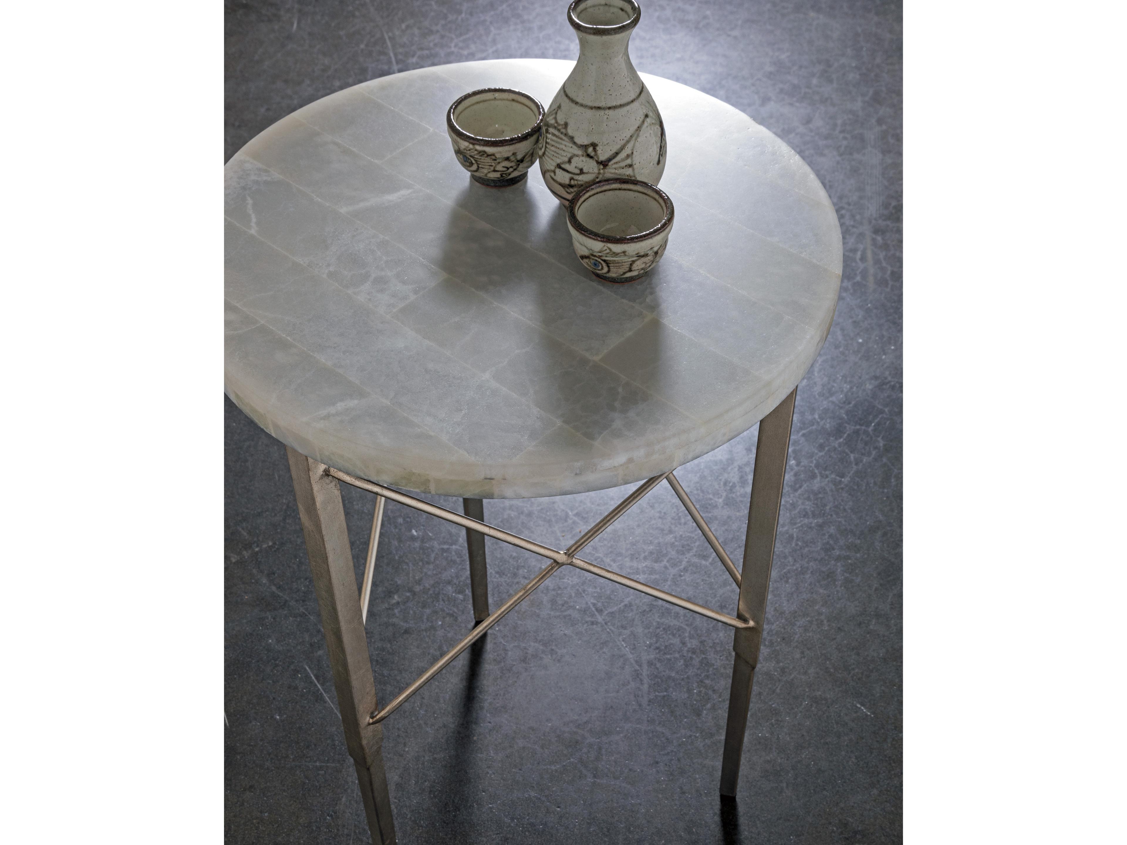 Artistica Signature Designs Bernard Round Stone White Onyx Champagne Leaf End Table