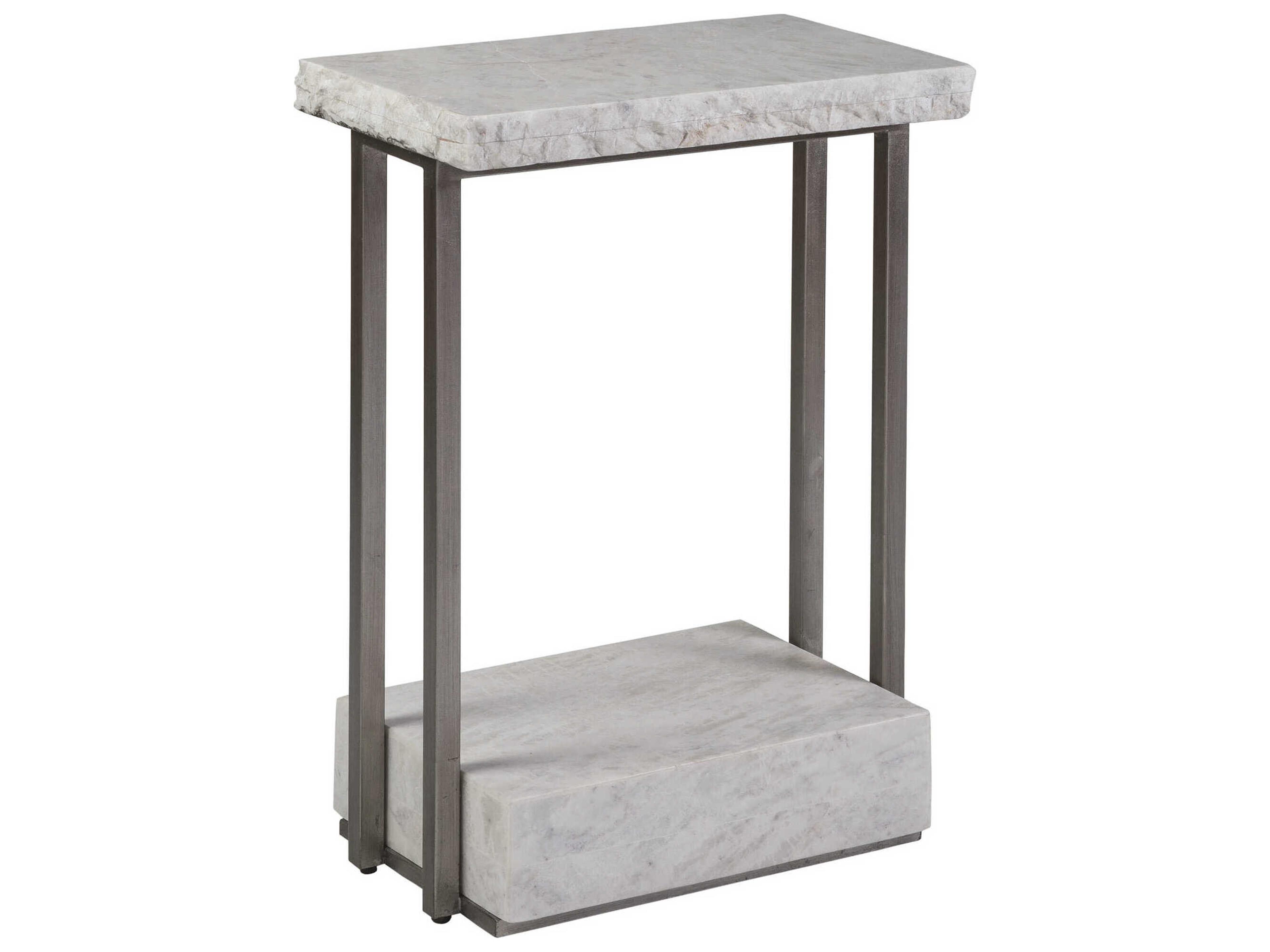 Signature Designs Kenzo Rectangular Marble Bianco Laguna Silver Leaf End Table