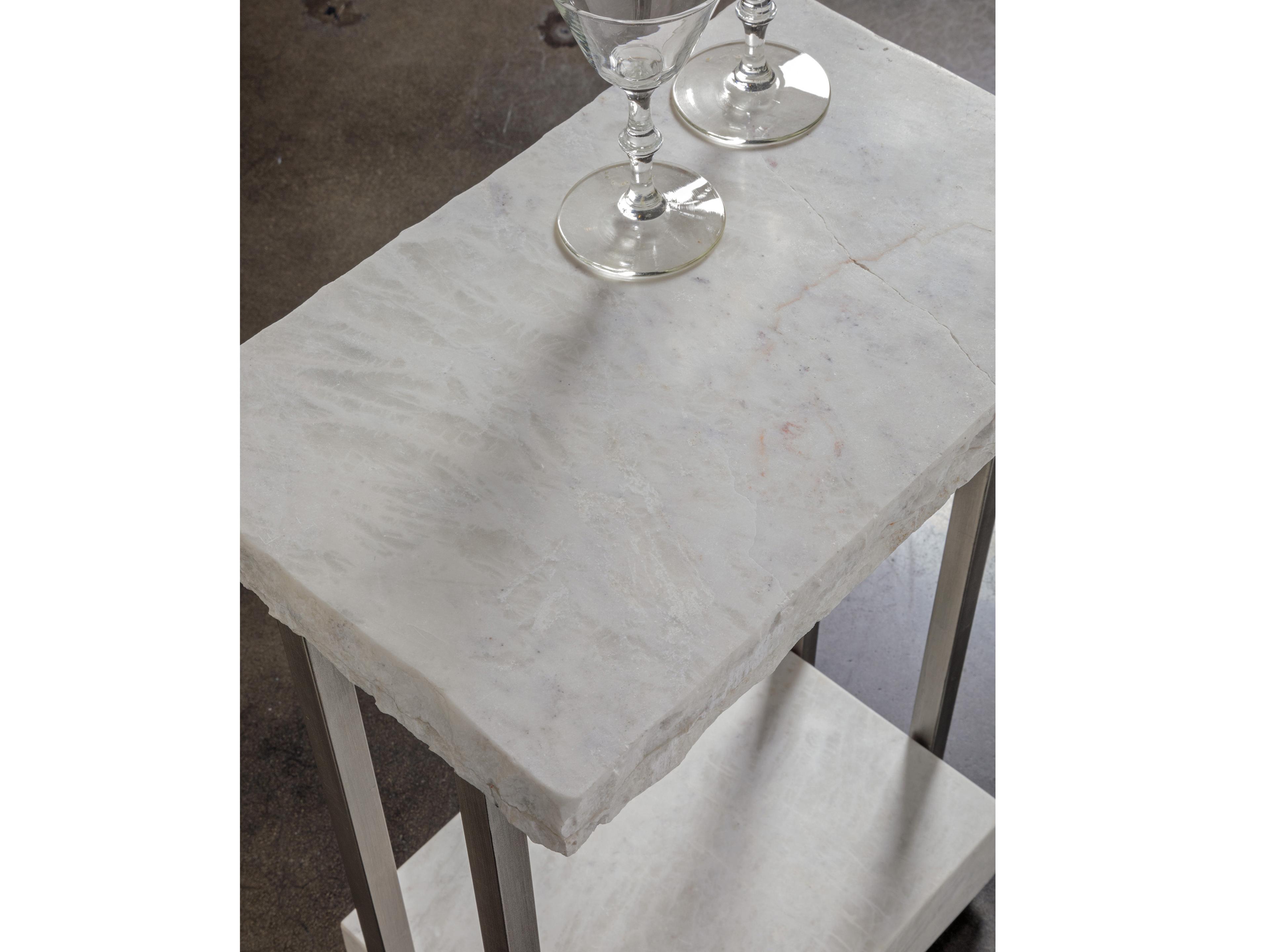 Artistica Signature Designs Kenzo Rectangular Marble Bianco Laguna Silver Leaf End Table