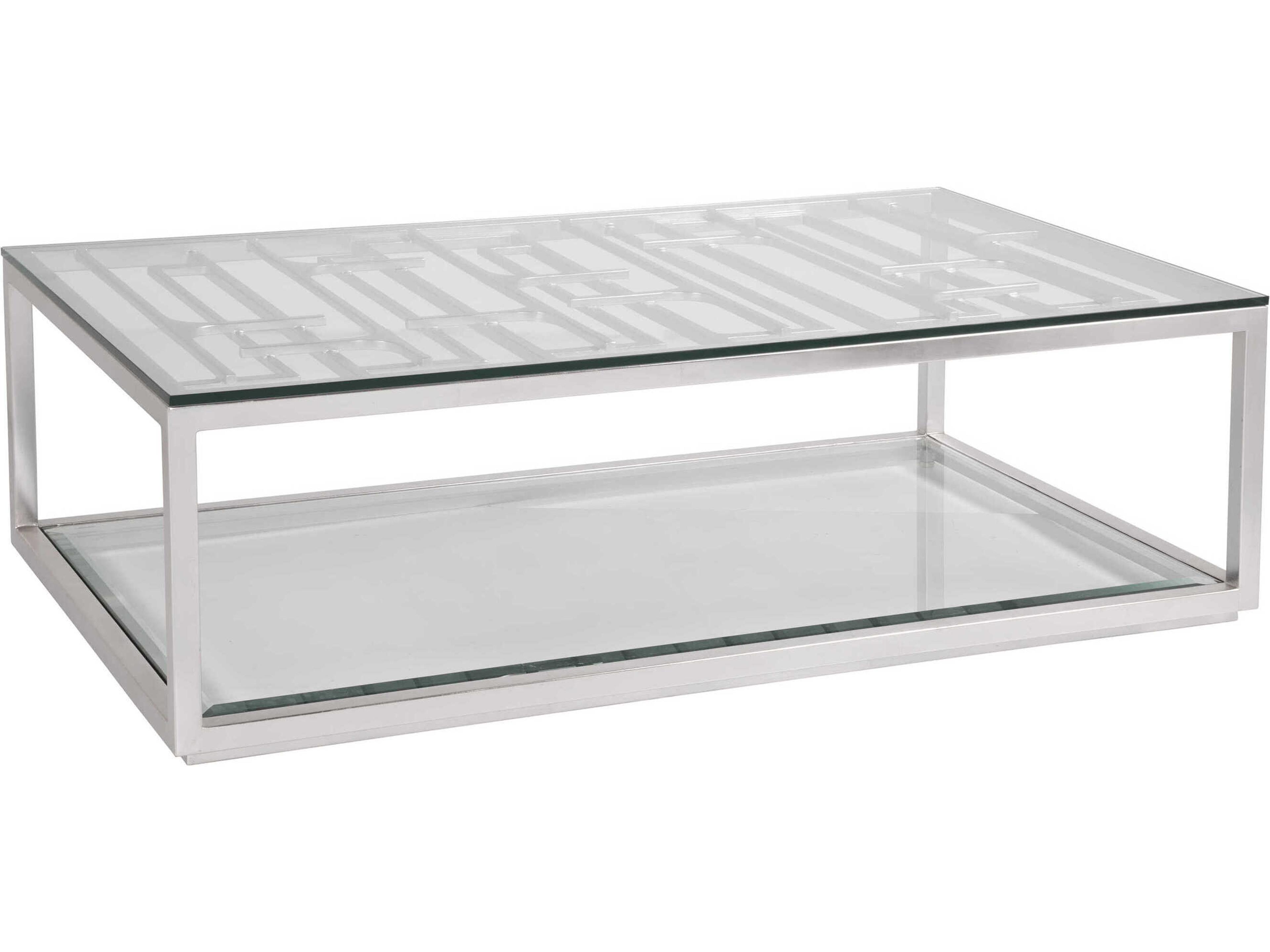 Mar Monte Grate Rectangular Glass Warm Silver Leaf Cocktail Table