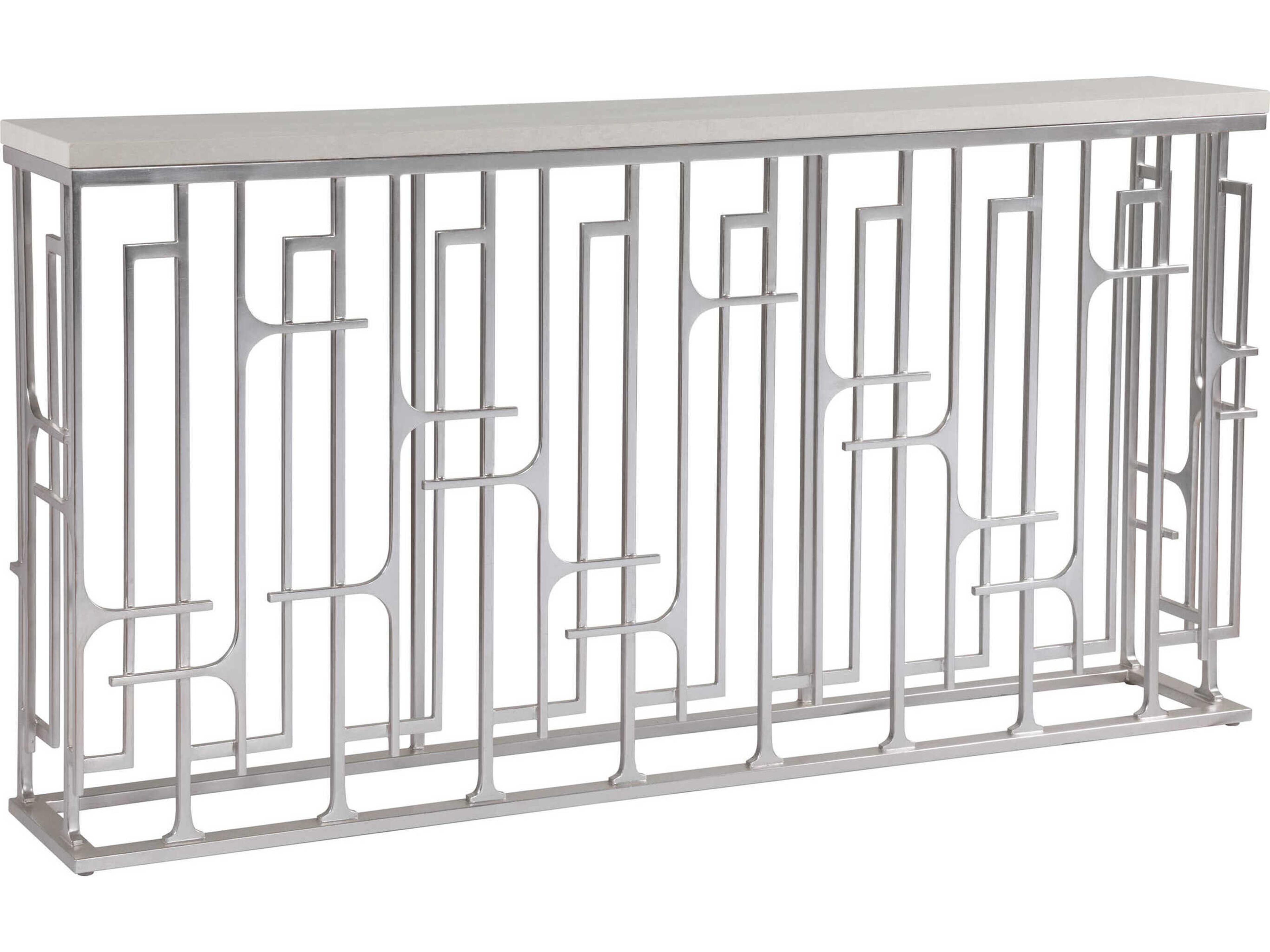 Mar Monte Grate Rectangular Marble Warm Silver Leaf Console Table