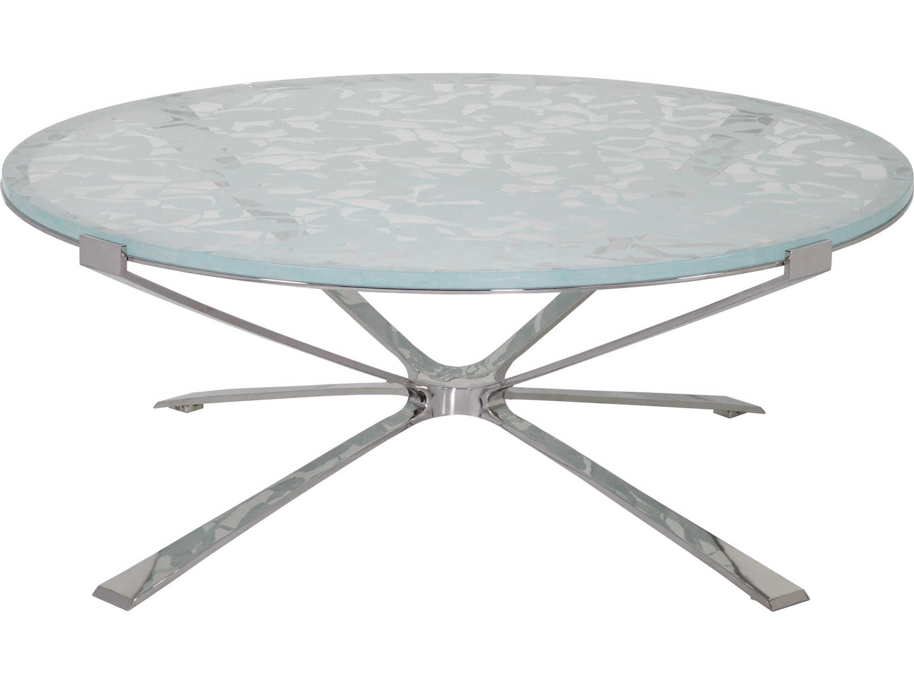 Artistica Signature Designs Snowscape Round Glass White Polished Stainless Steel Cocktail Table