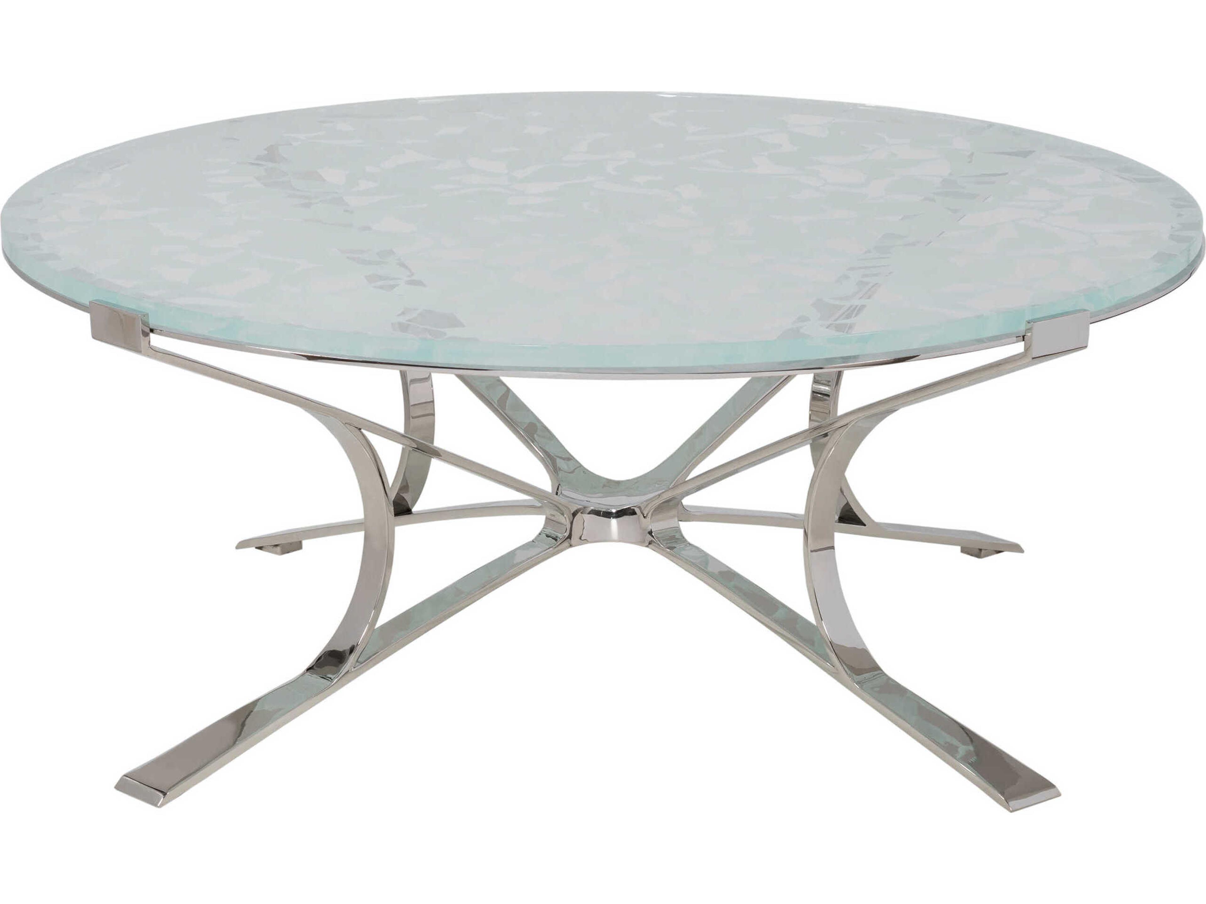 Artistica Signature Designs Snowscape Round Glass White Polished Stainless Steel Cocktail Table