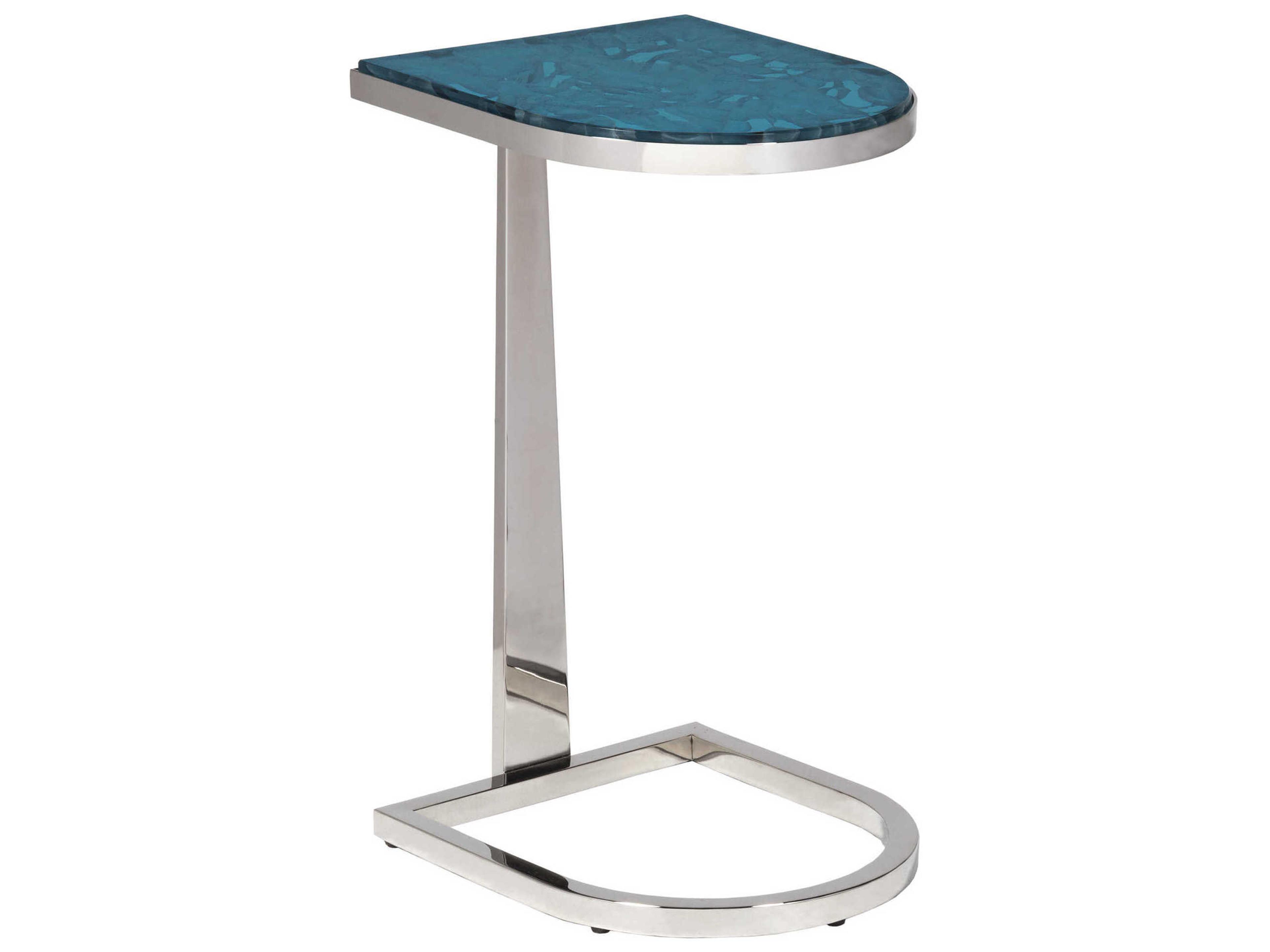 Signature Designs Placido Glass Aquamarine Polished Stainless Steel End Table