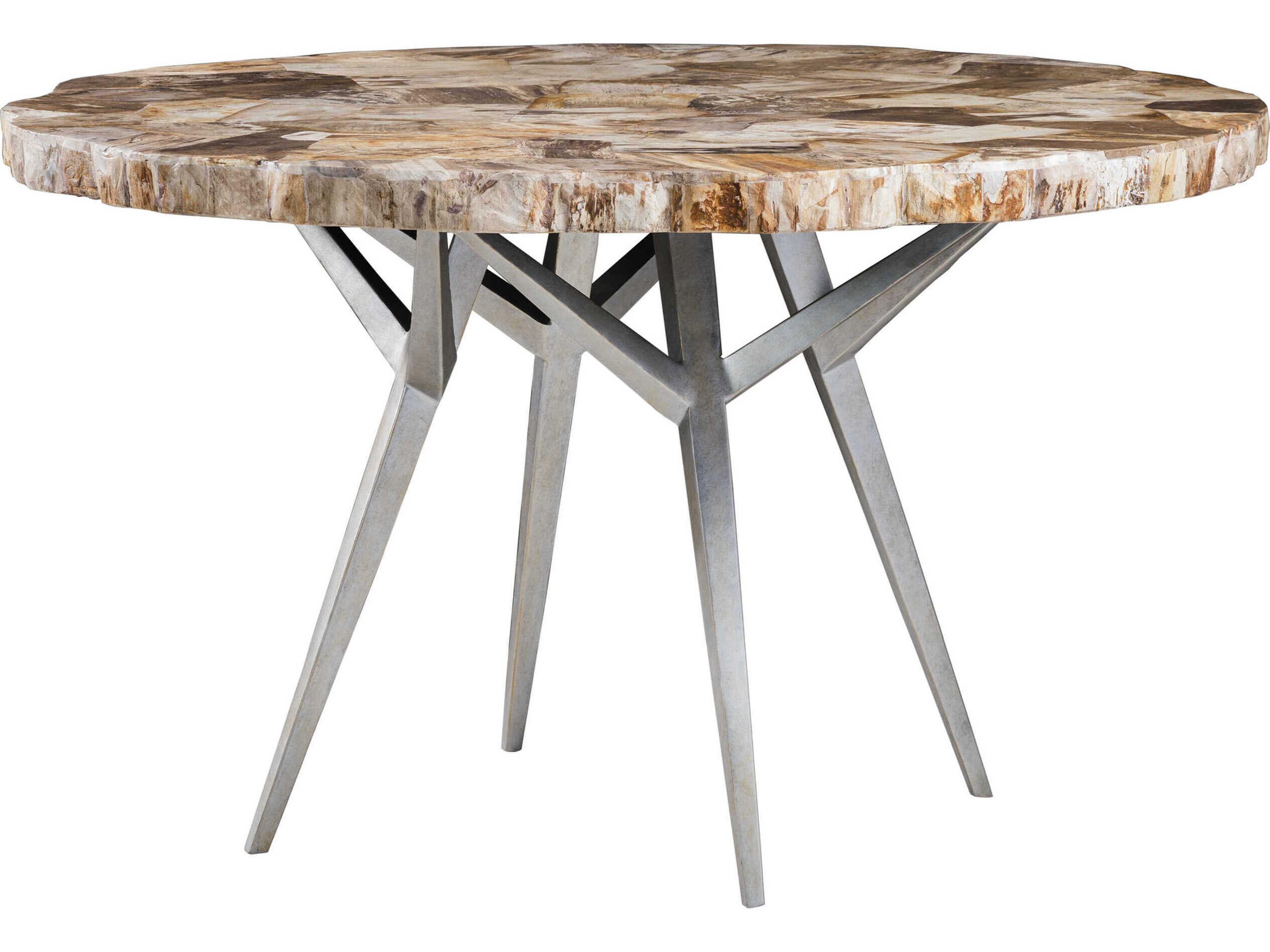 Signature Designs Caldera Round Silver Varied Petrified Wood Dining Table