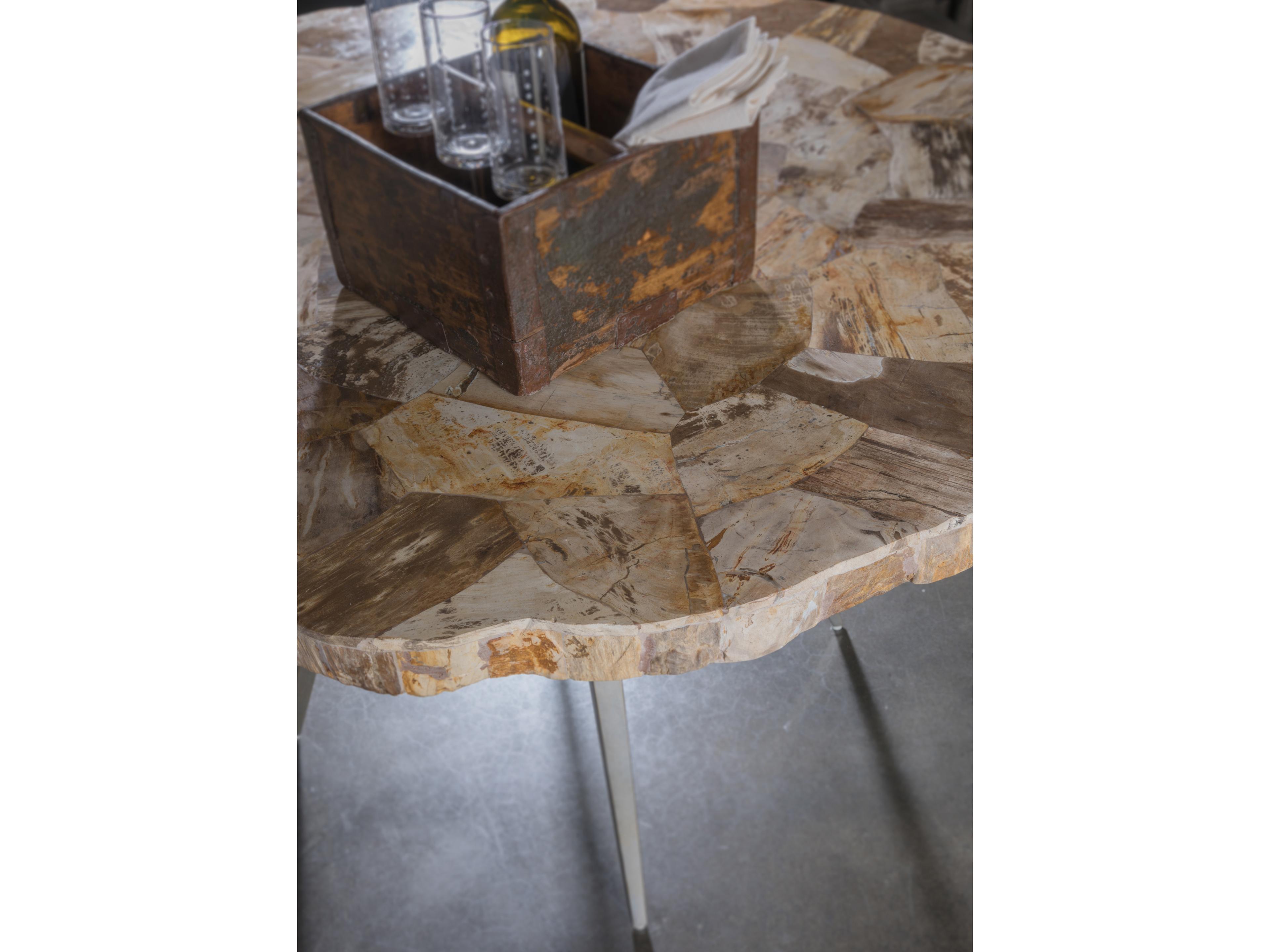 Artistica Signature Designs Caldera Round Silver Varied Petrified Wood Dining Table