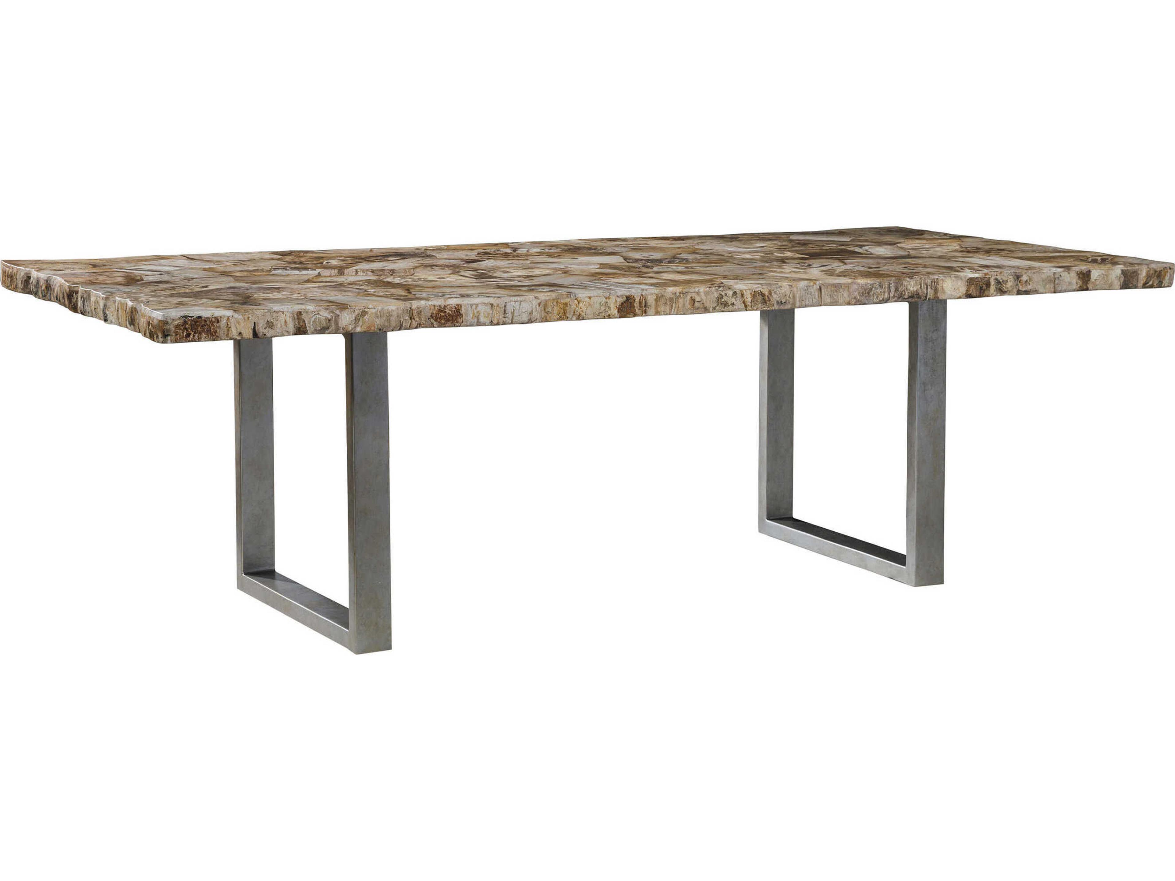 Signature Designs Caldera Rectangular Silver Varied Petrified Wood Dining Table