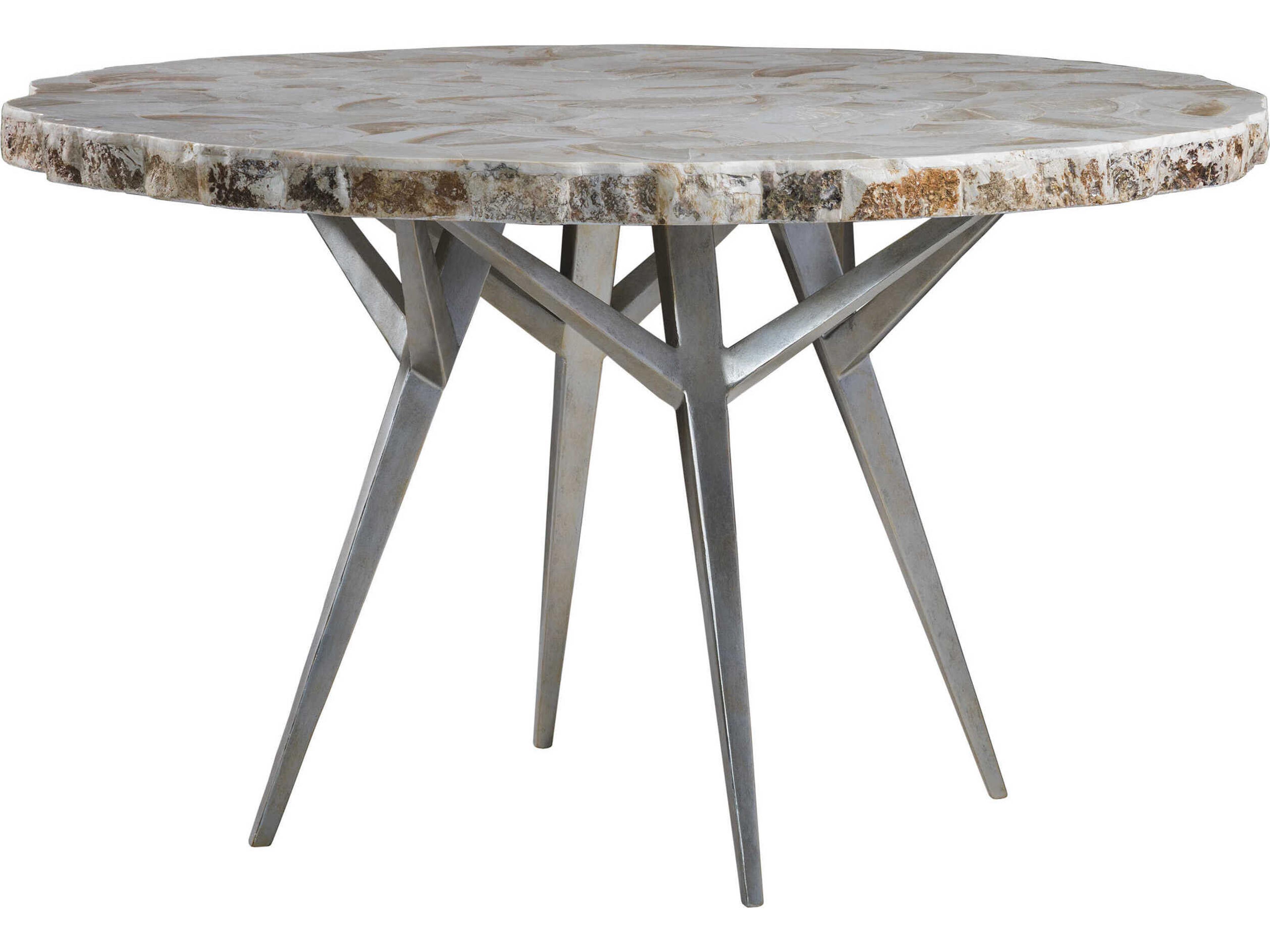 Signature Designs Seamount Round White Clam Shell Silver Dining Table