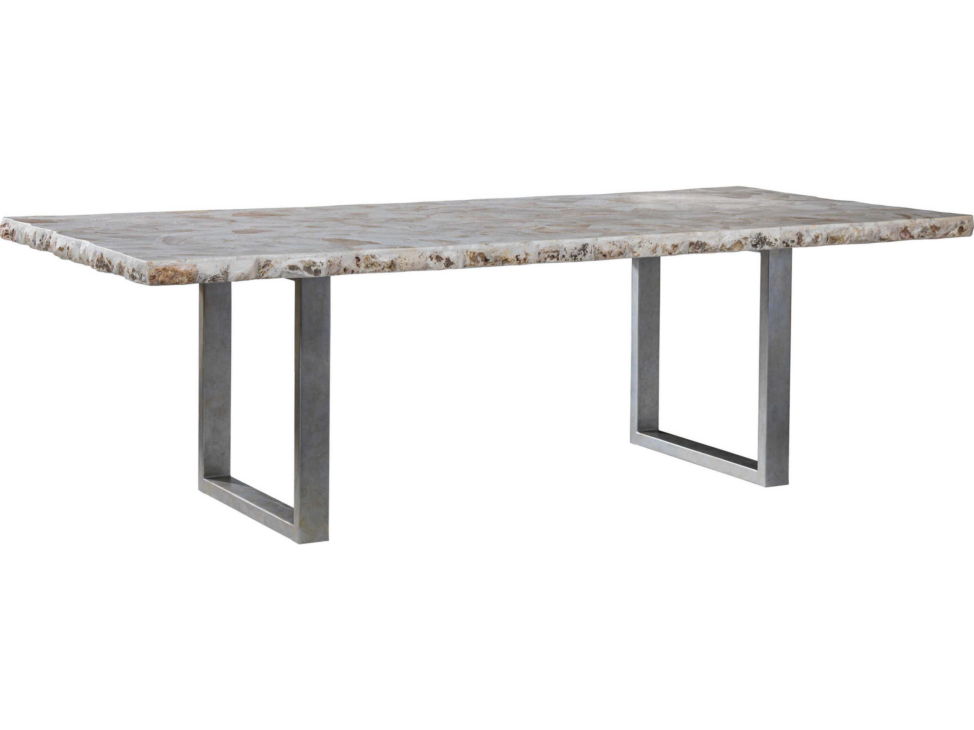 Signature Designs Seamount Rectangular White Clam Shell Silver Dining Table