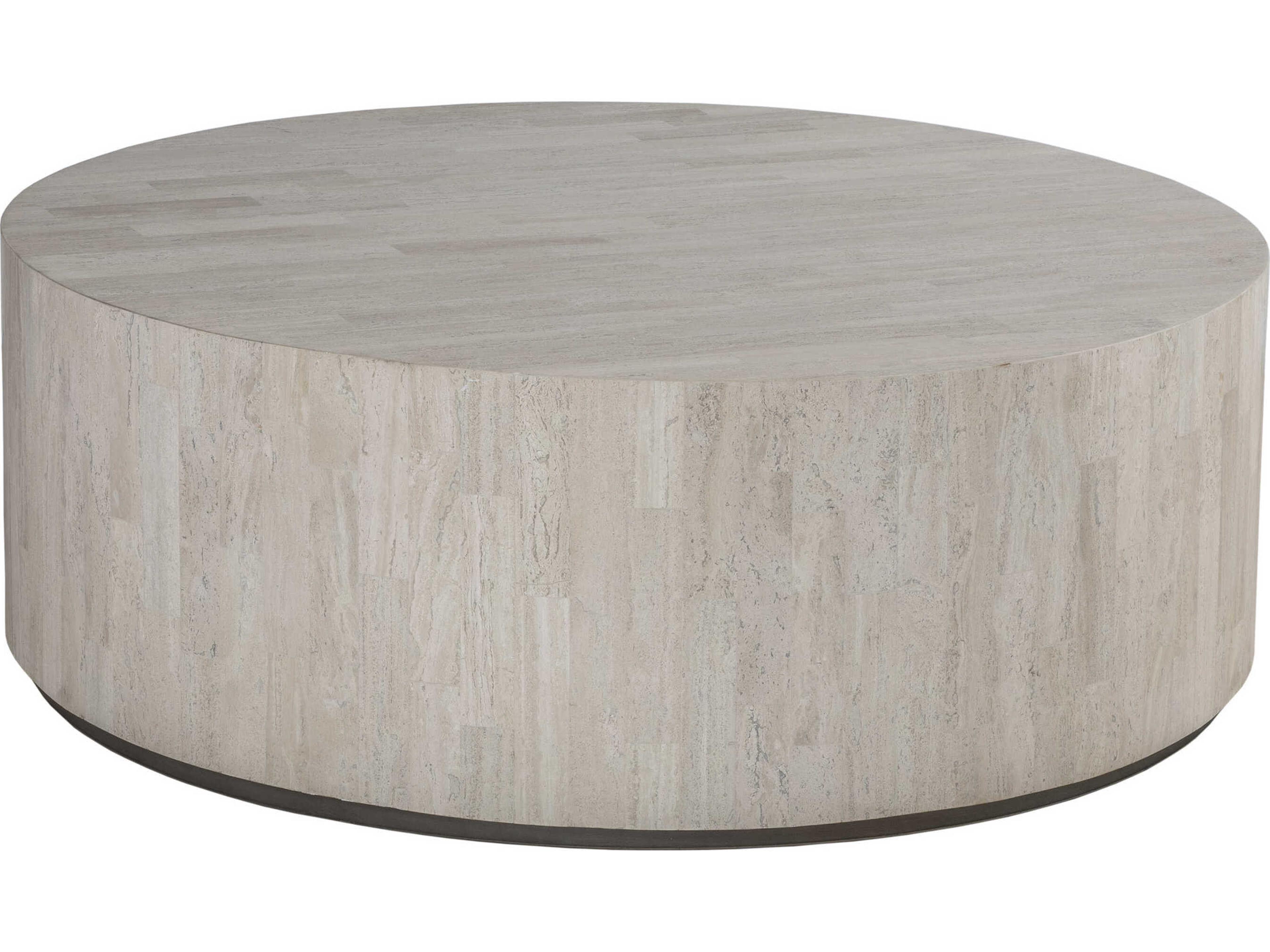 Signature Designs Cassio Round Stone White Travertine Cocktail Table