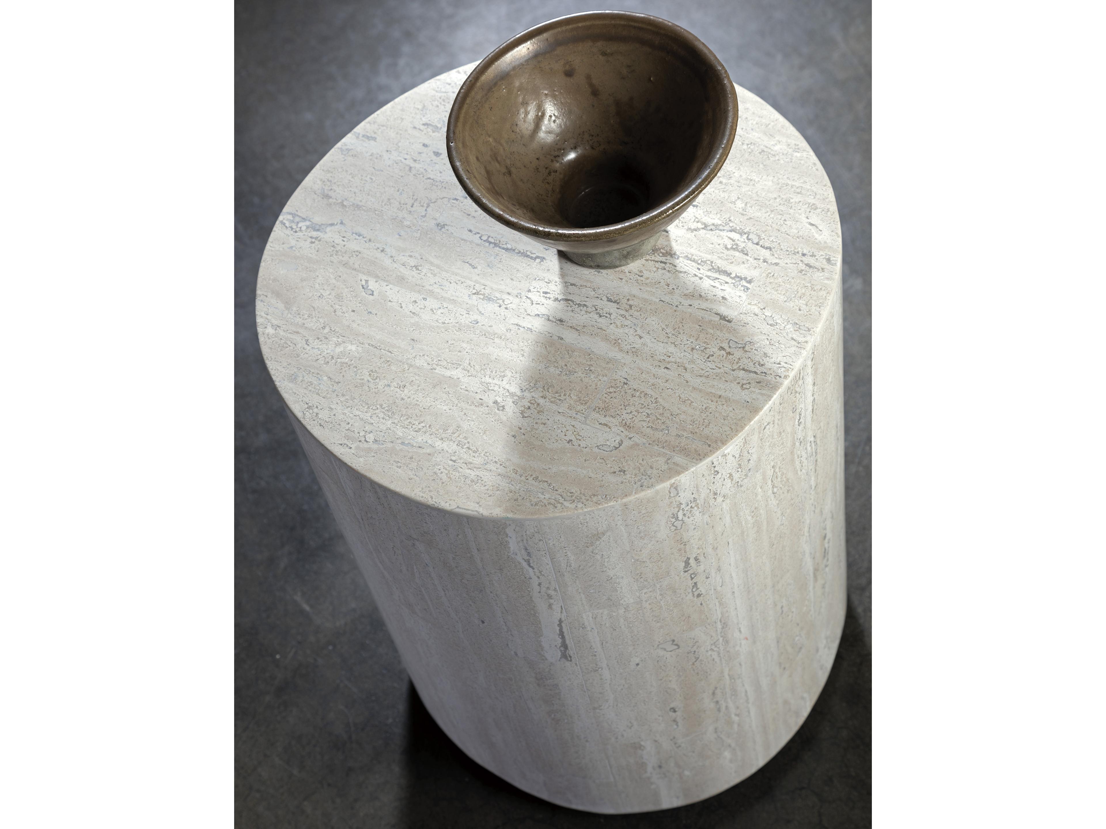 Artistica Signature Designs Cassio Round Stone White Silver Metallic End Table