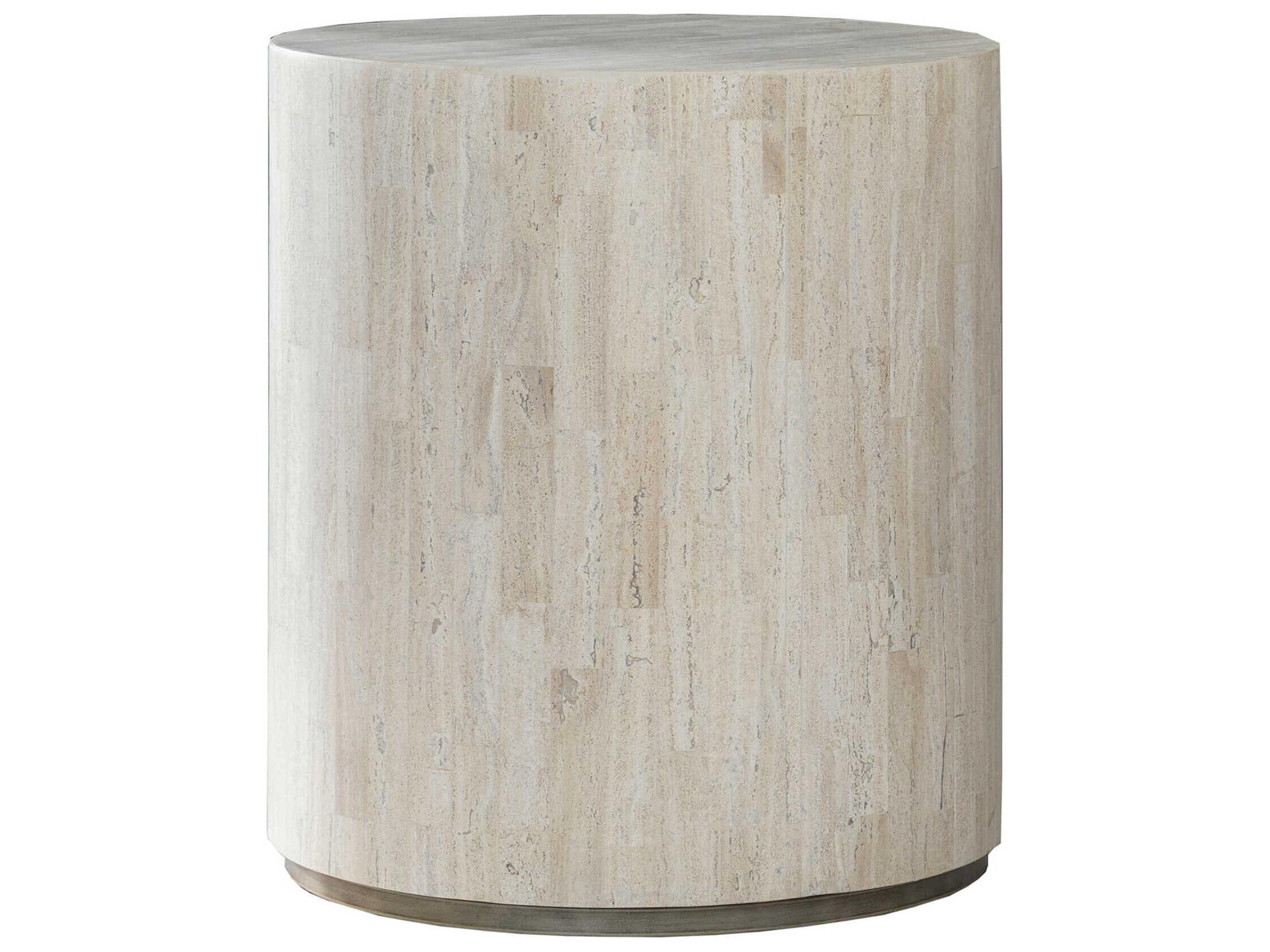 Signature Designs Cassio Round Stone White Silver Metallic End Table
