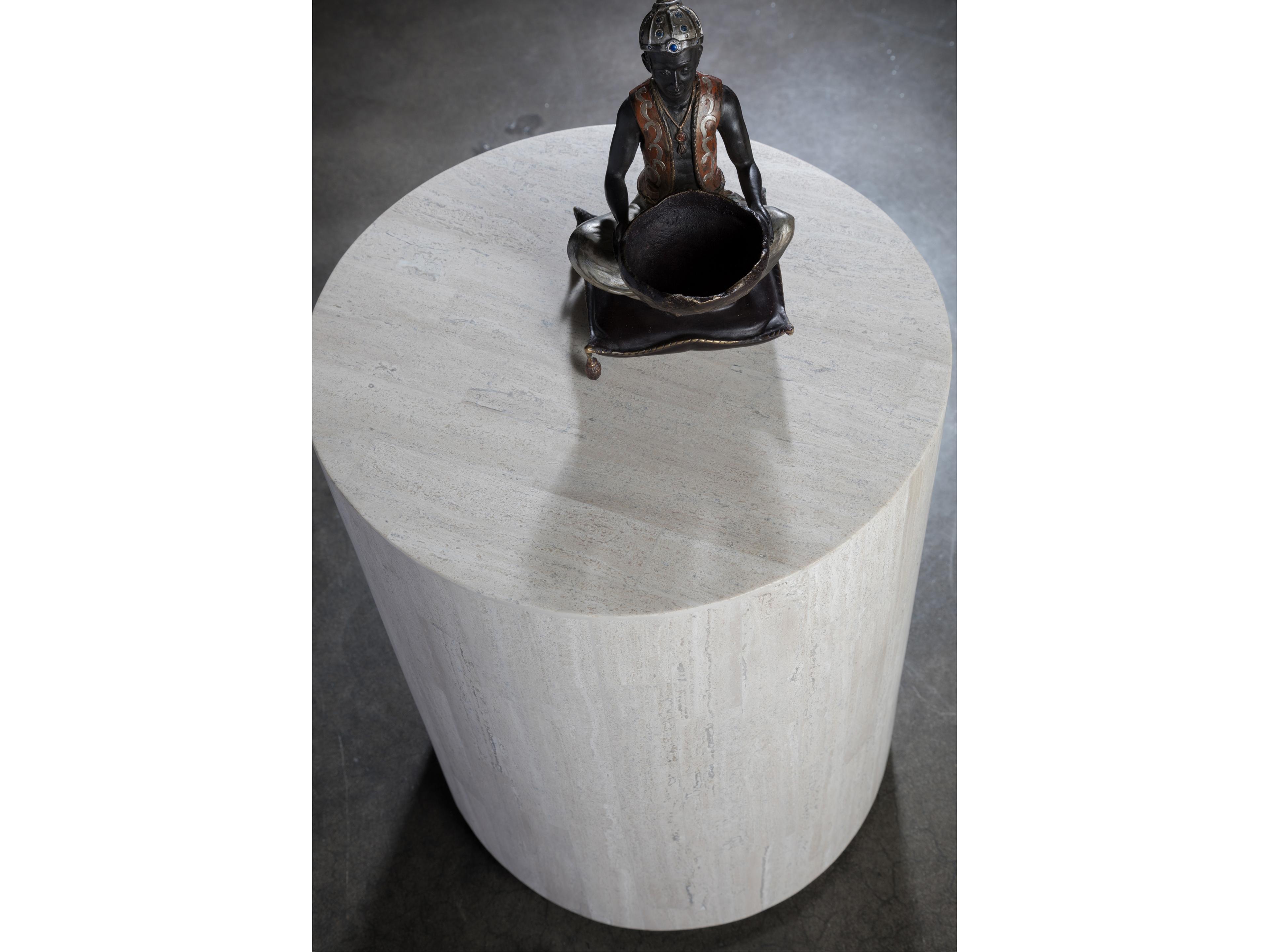 Artistica Signature Designs Cassio Round Stone White Silver Metallic End Table