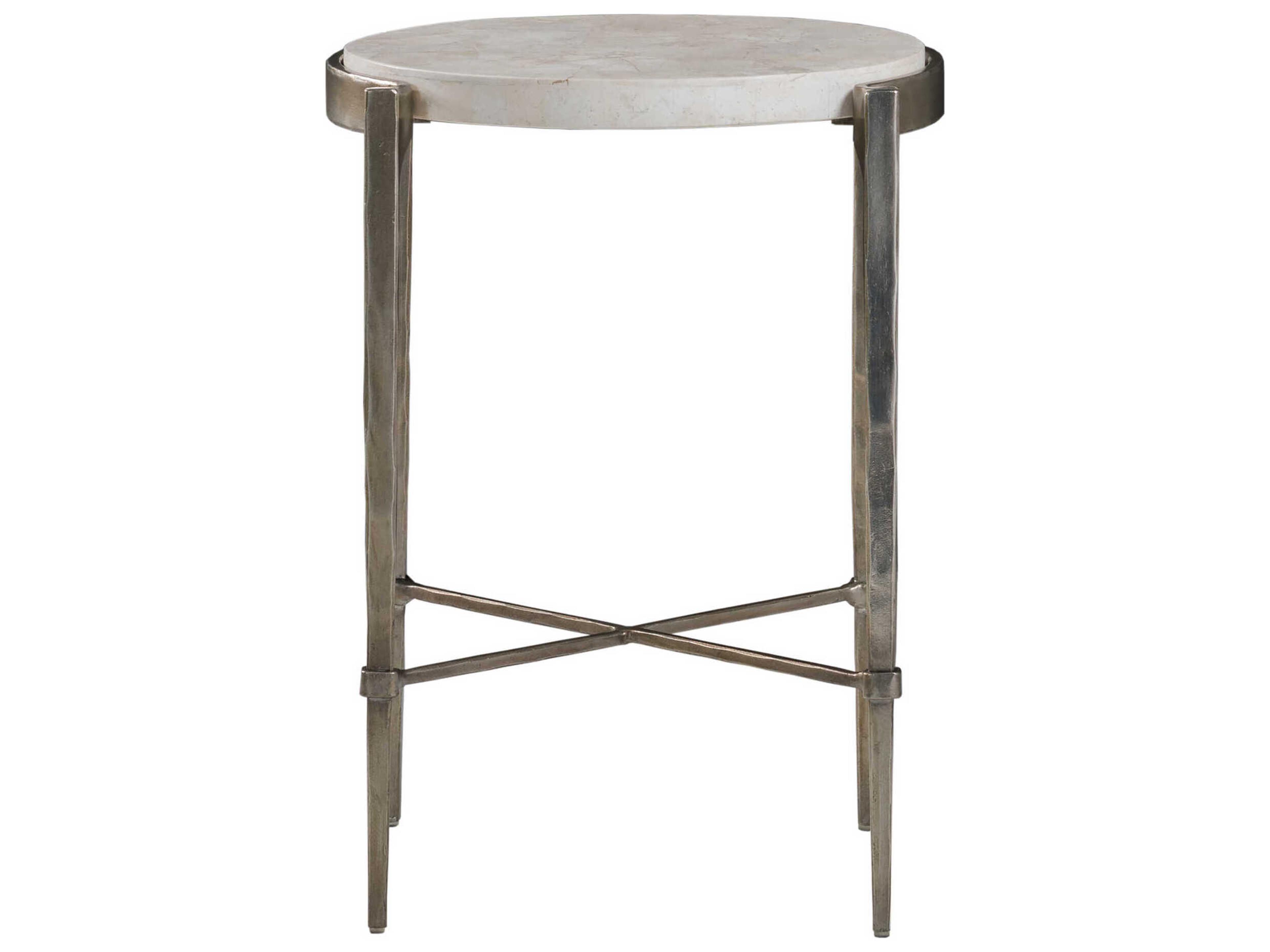 Artistica Signature Designs Percival Round Stone Bronze Leaf White End Table