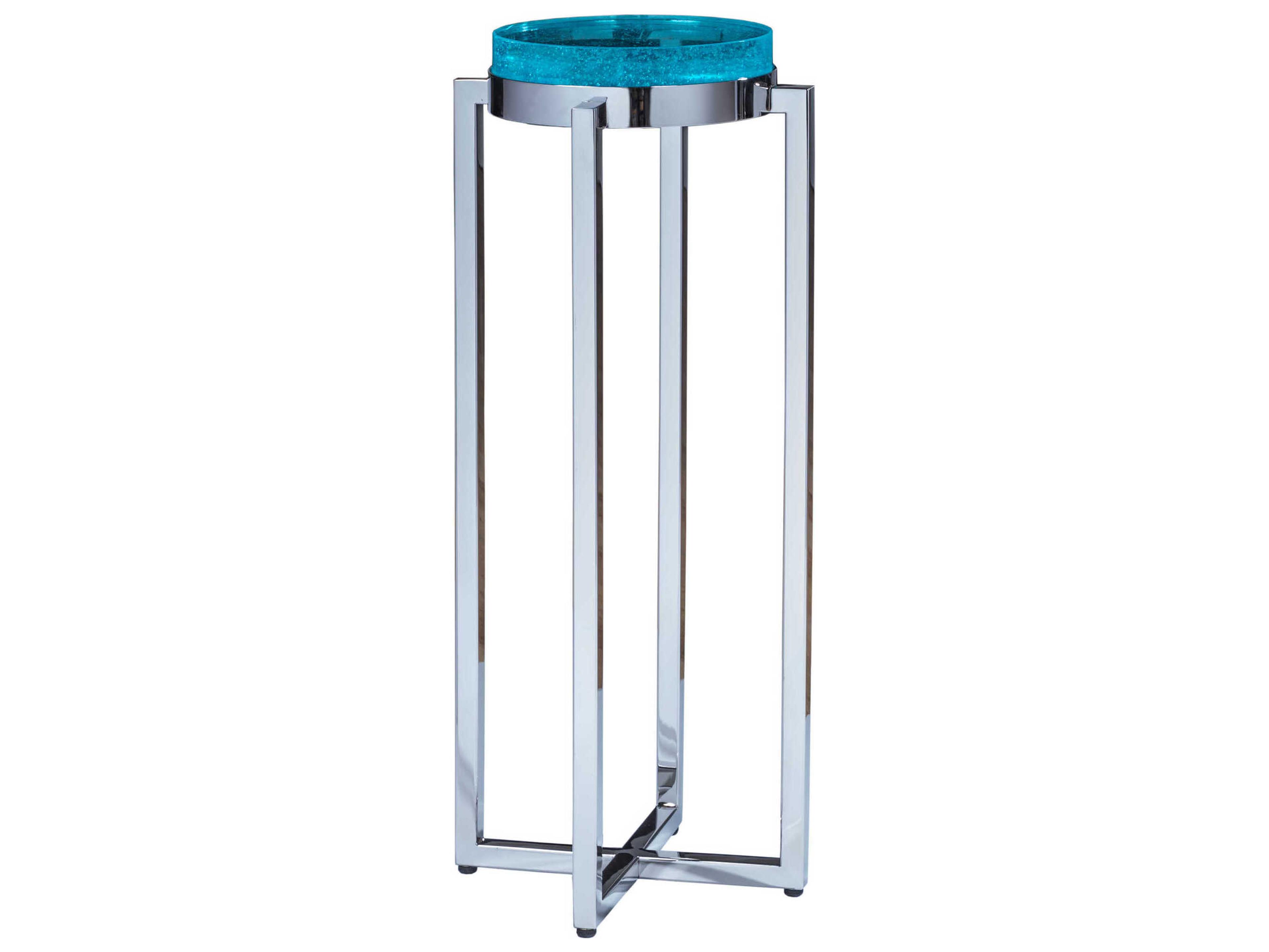 Signature Designs Photic 8" Round Glass Light Sky Blue End Table