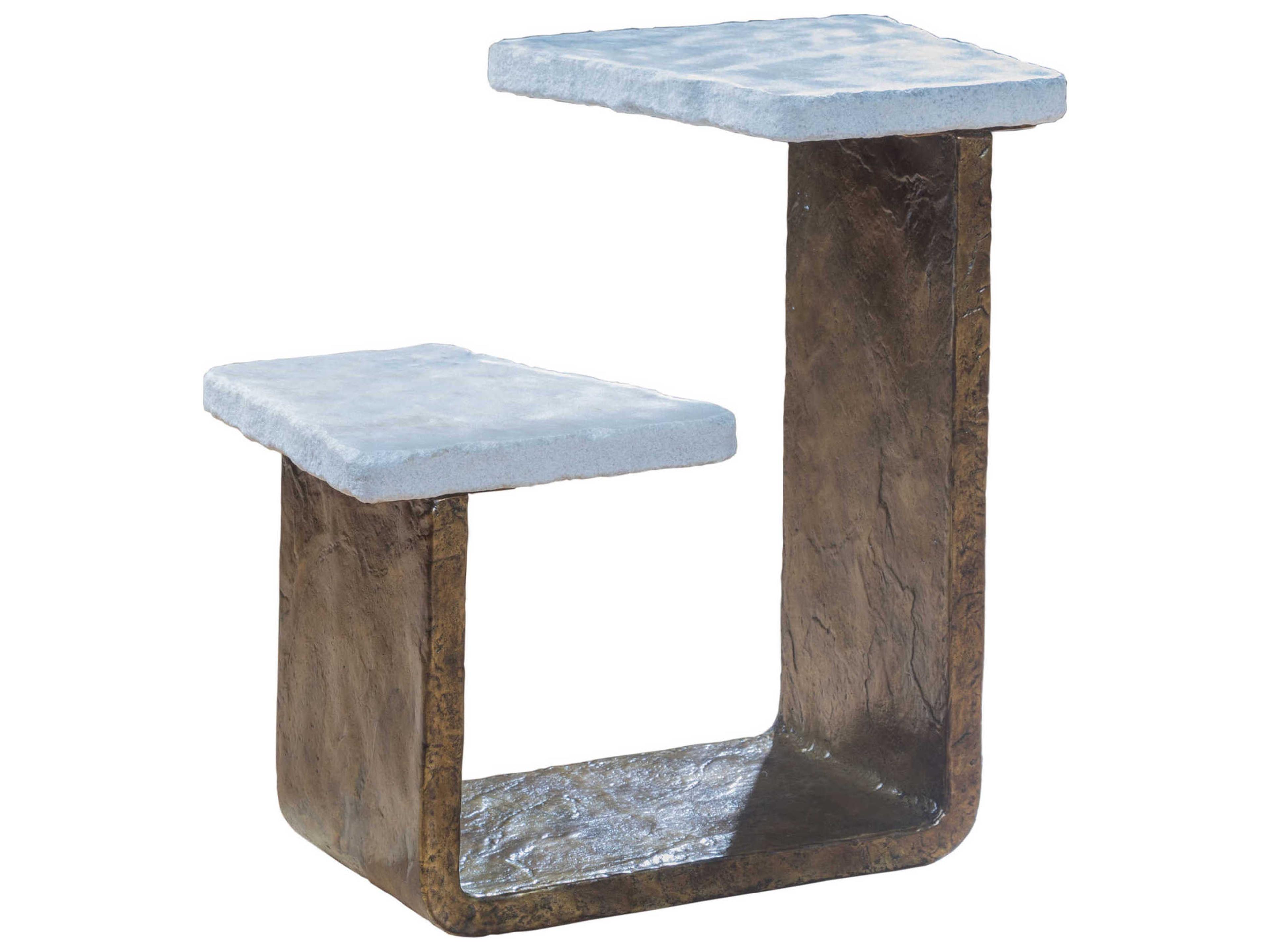 Signature Designs Contango Tiered Marble Patinized Bronze End Table